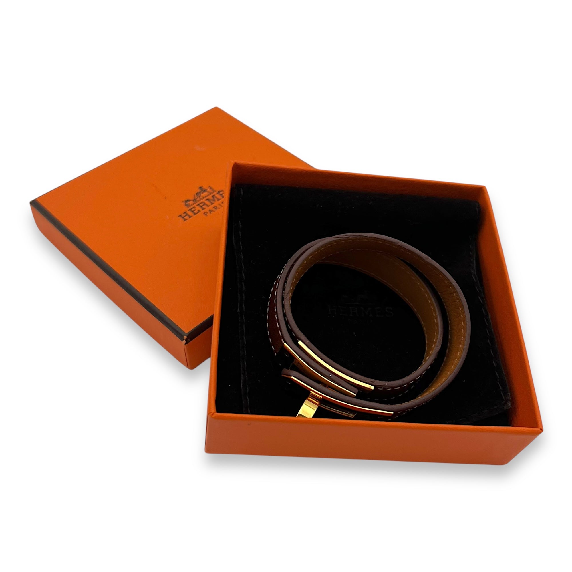 Hermès Kelly Double Tour XS Brown Bracelet in Swift, Gold hardware_5