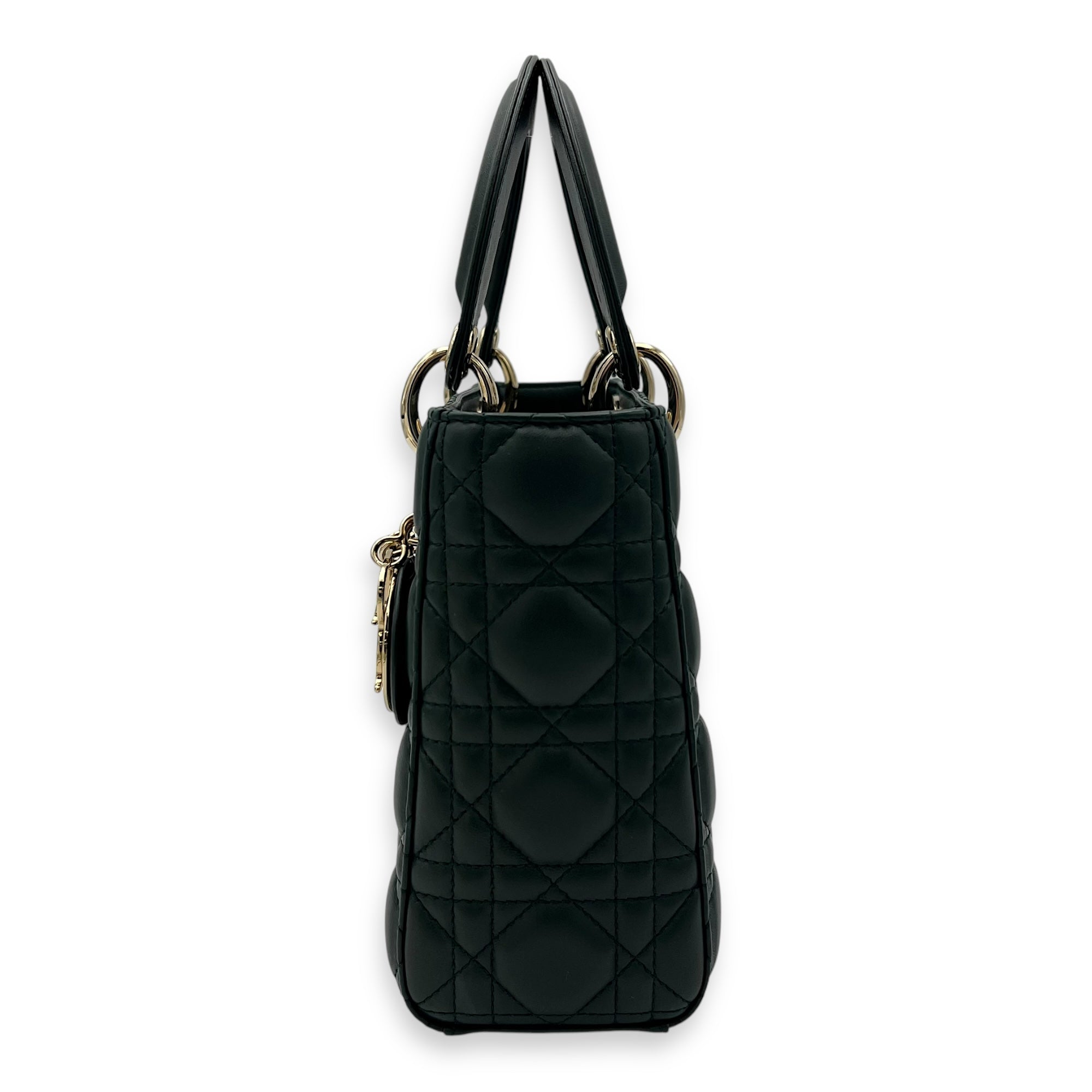 Christian Dior Lady Dior Top Handle Bag Green in Lambskin, Gold hardware_4