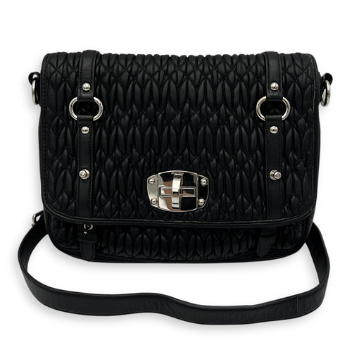 Miu Miu Matelassé Crossbody Bag Black in Calfskin, Silver hardware_11