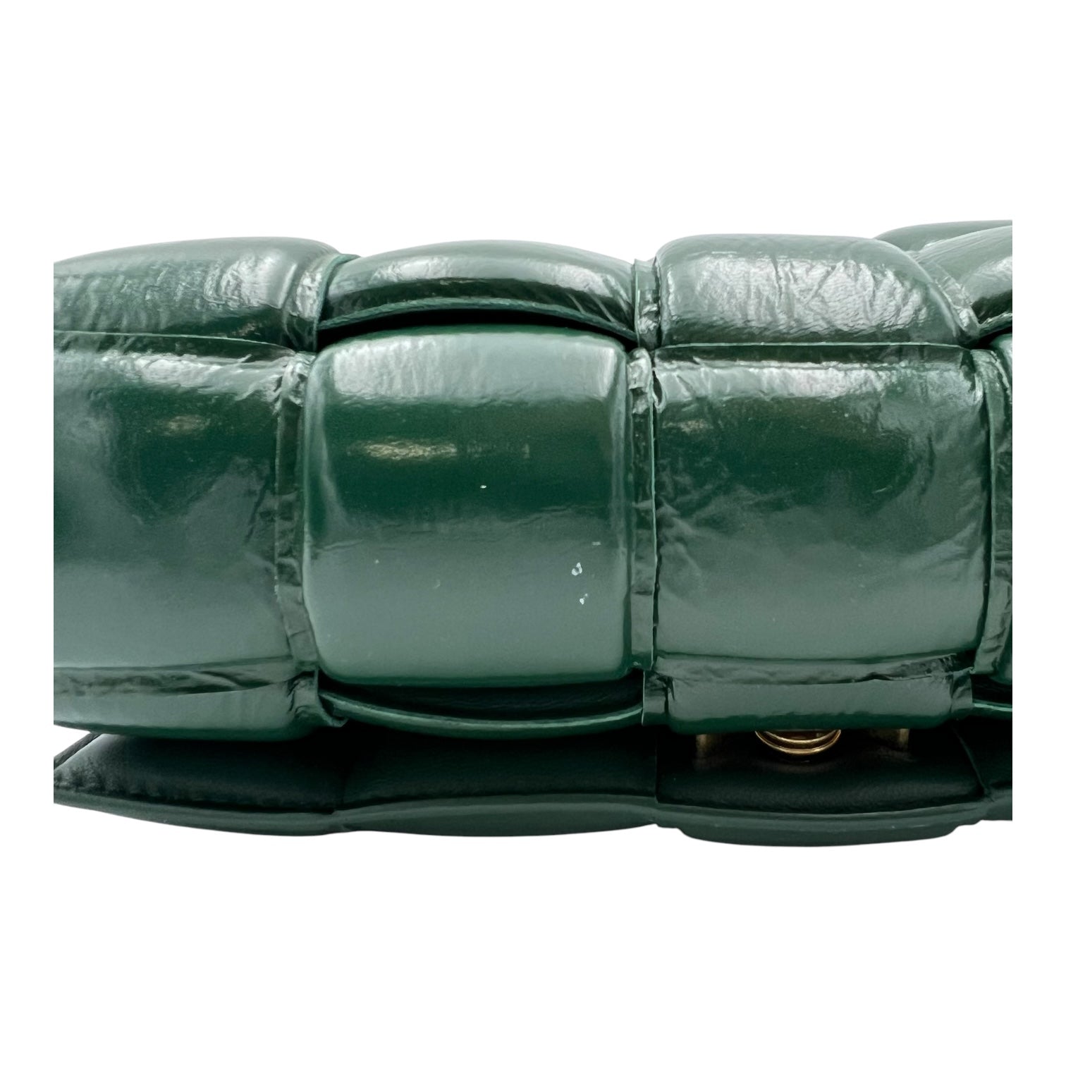 Bottega Veneta Cassette Shoulder Bag Green in Patent Leather, Gold hardware_5