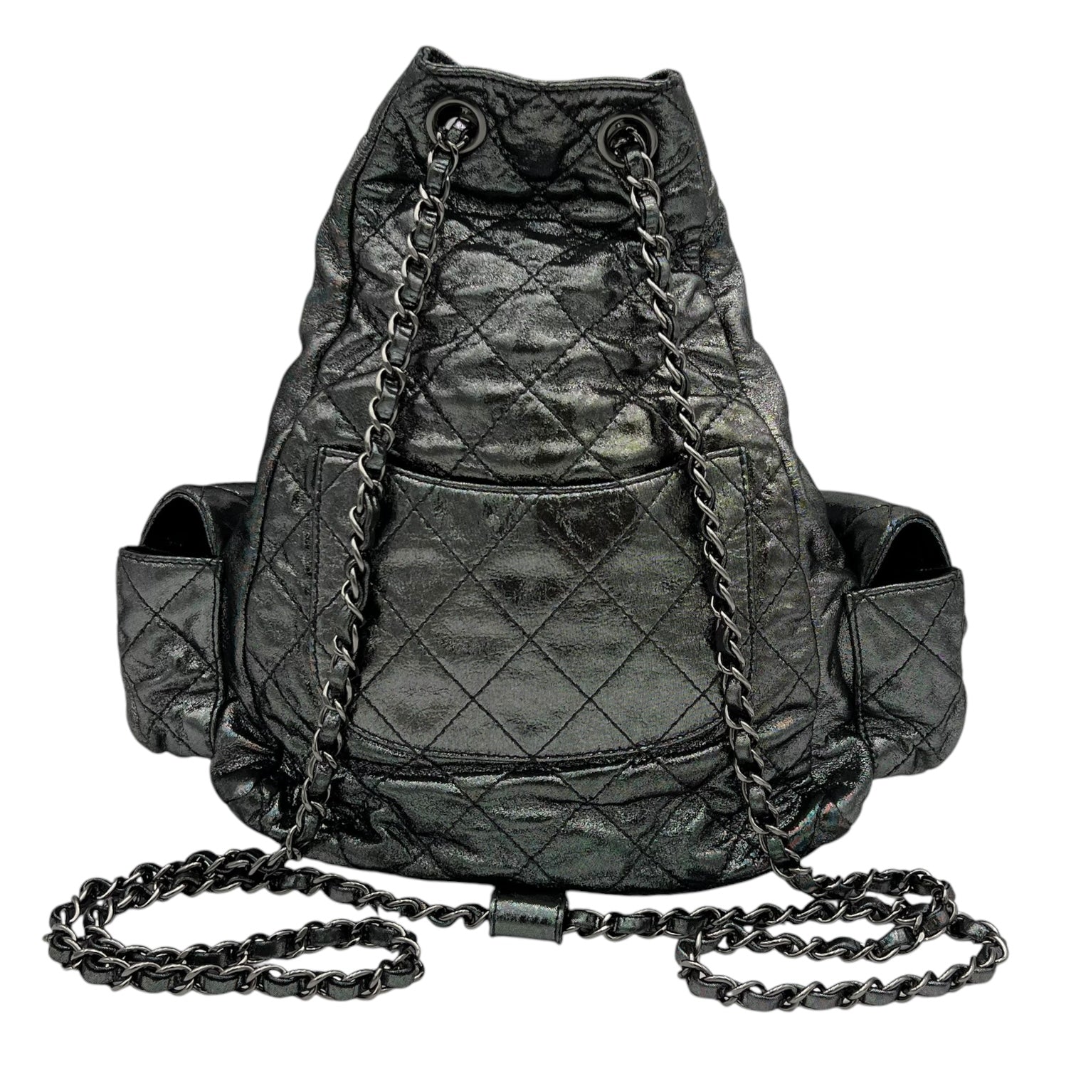 Chanel Quilted  Backpack Silver in Coated Canvas, Silver hardware_2