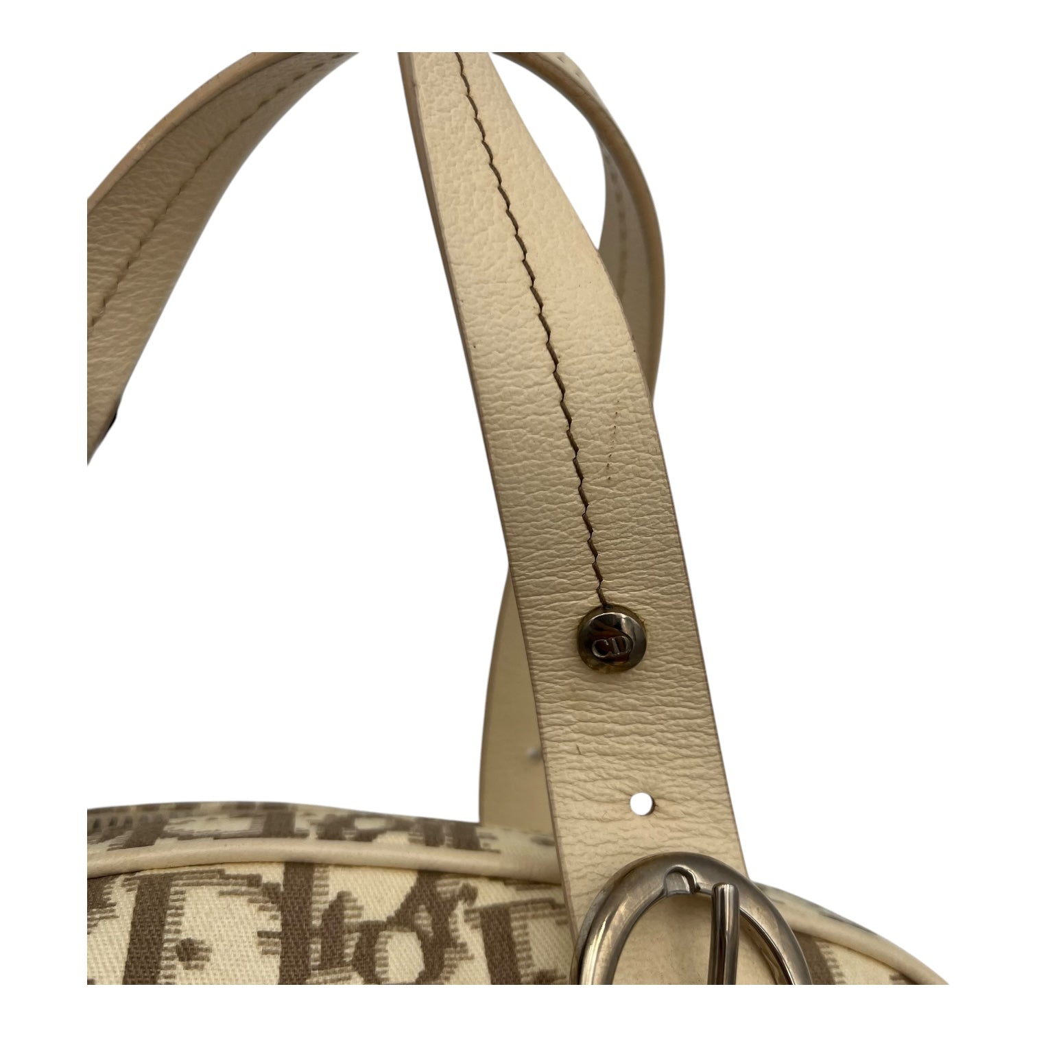 Christian Dior Trotteur Top Handle Bag Beige in Coated Canvas, Silver hardware_10