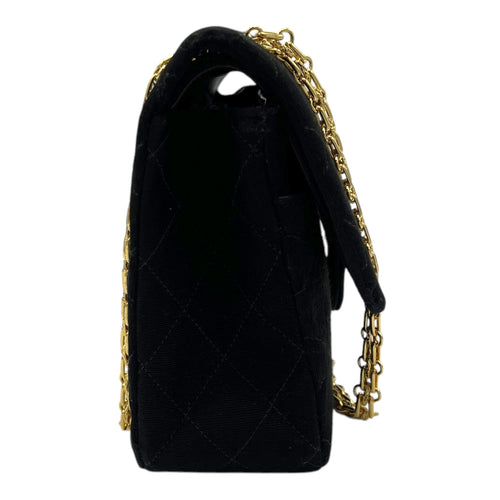 Chanel Classic Shoulder Bag Black in Jersey, Gold hardware_5