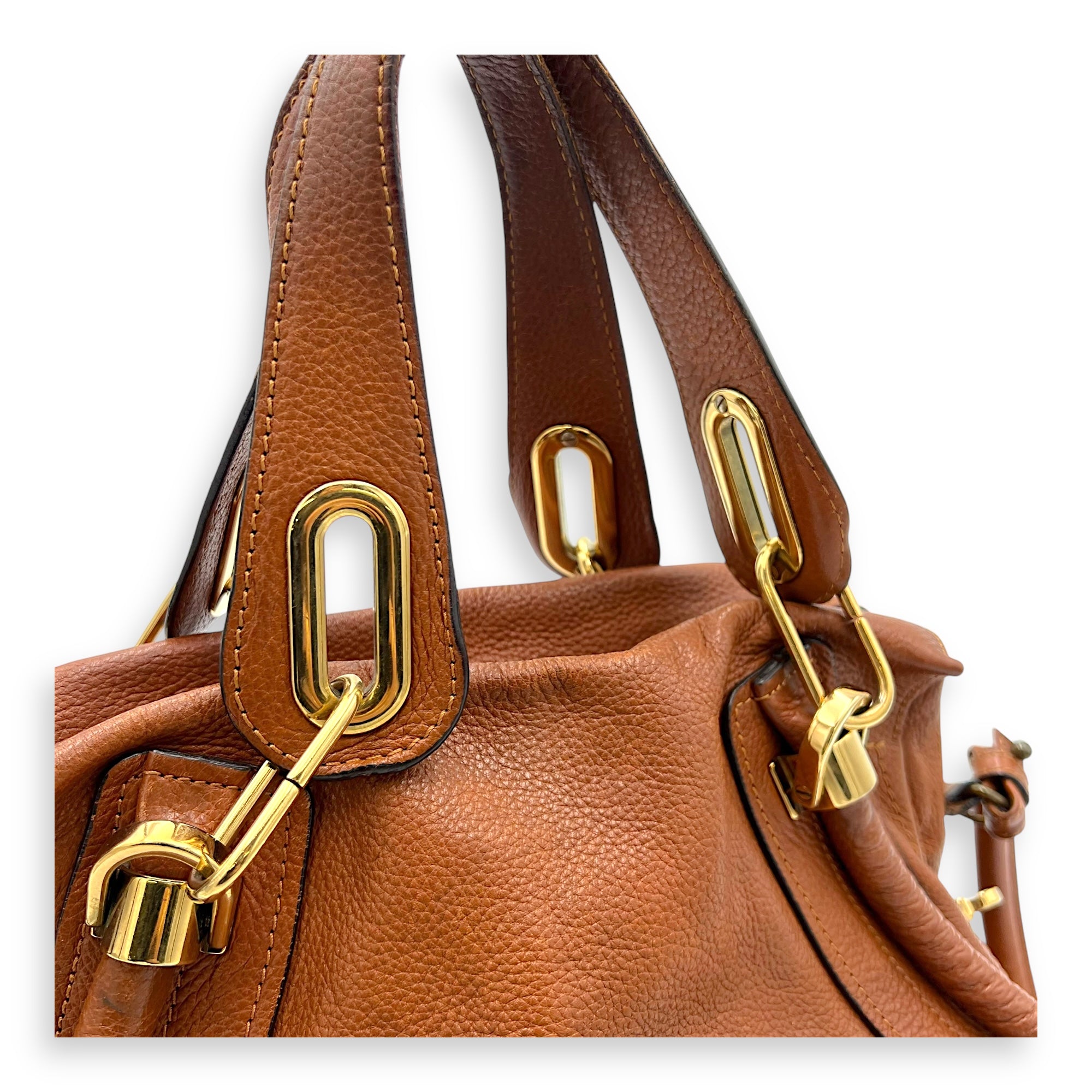 Chloé Paraty Shoulder Bag Brown in Calfskin, Gold hardware_5