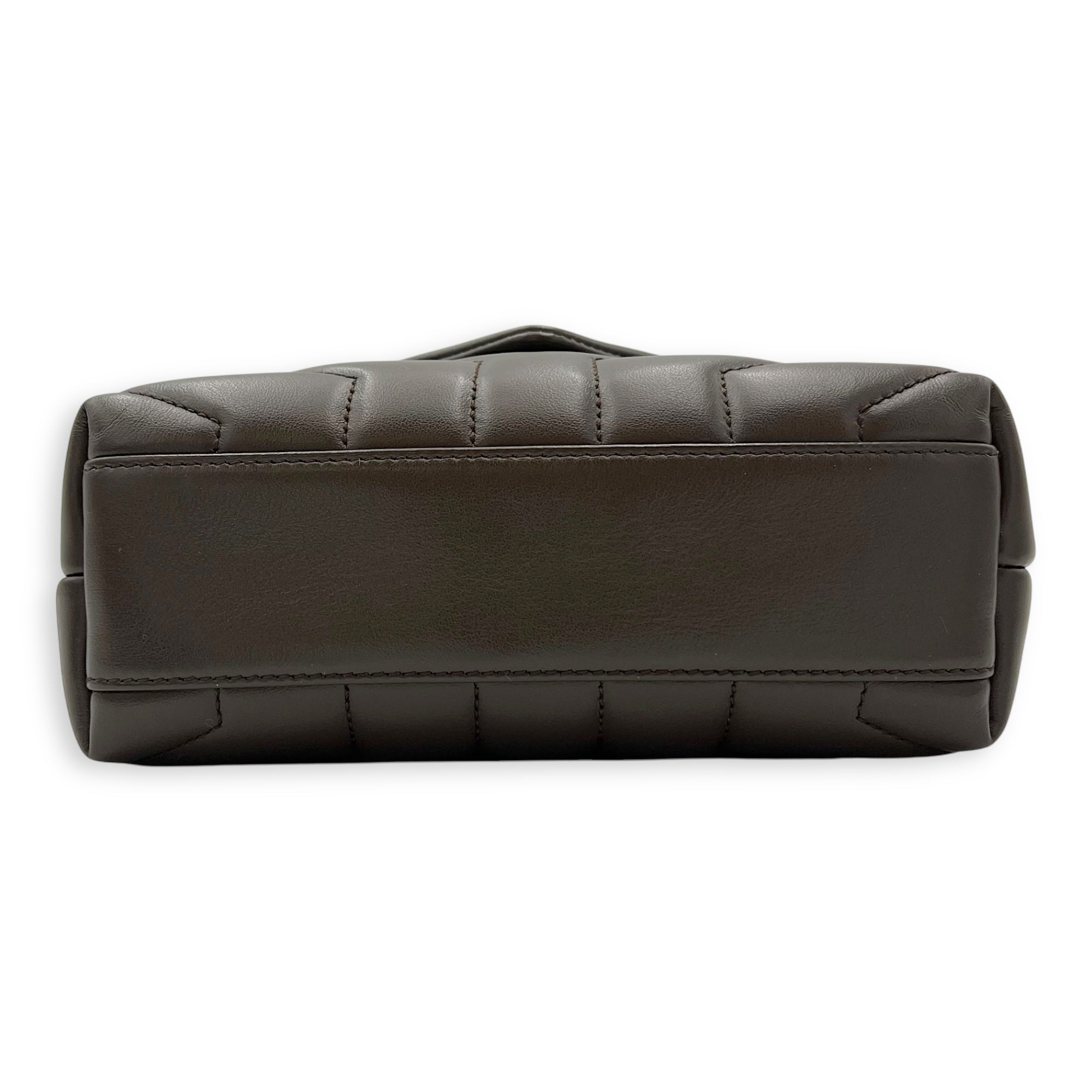 Saint Laurent Loulou Crossbody Bag Toy Brown in Calfskin, Silver hardware_5