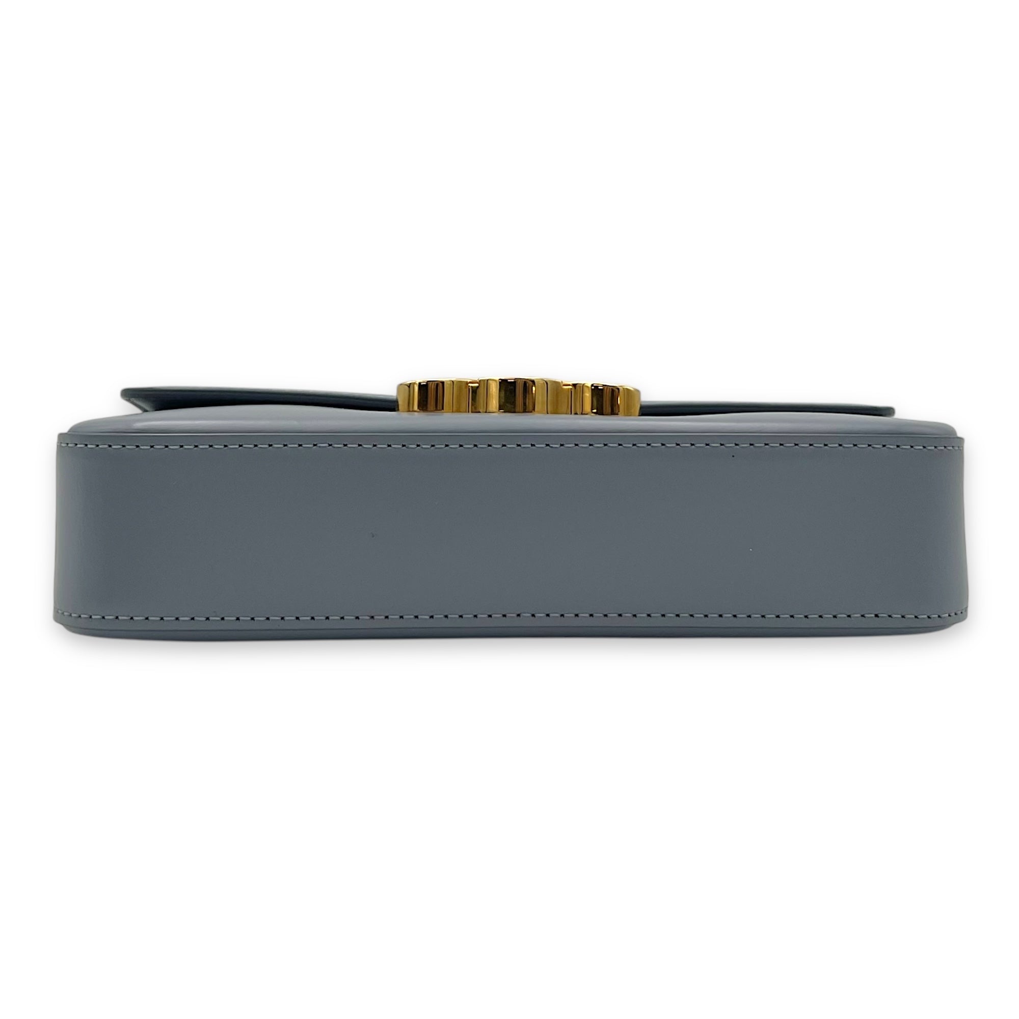 Celine Triomphe Shoulder Bag Blue Grey in Calfskin, Gold hardware_5