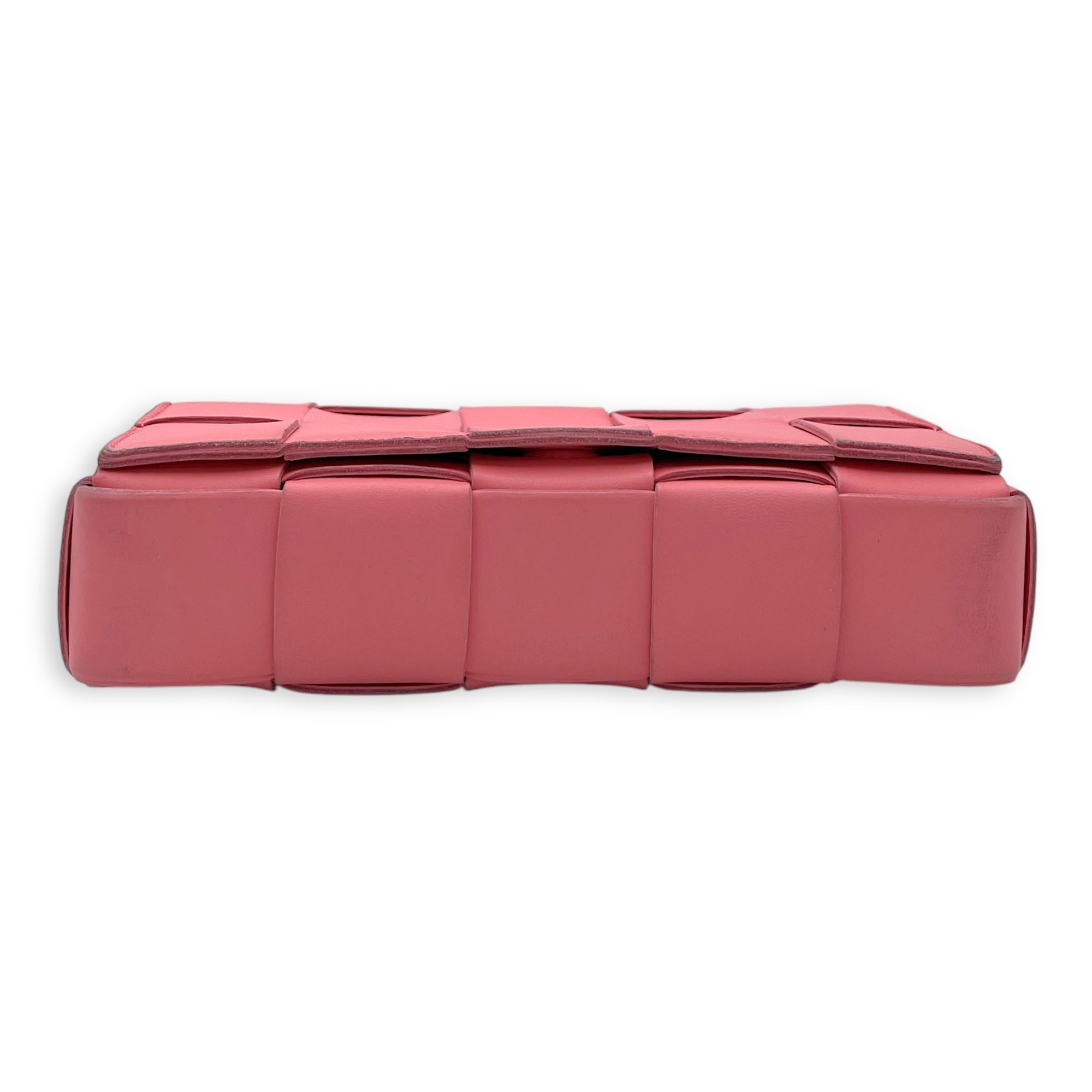 Bottega Veneta Cassette Crossbody Bag Pink in Calfskin, Silver hardware_5