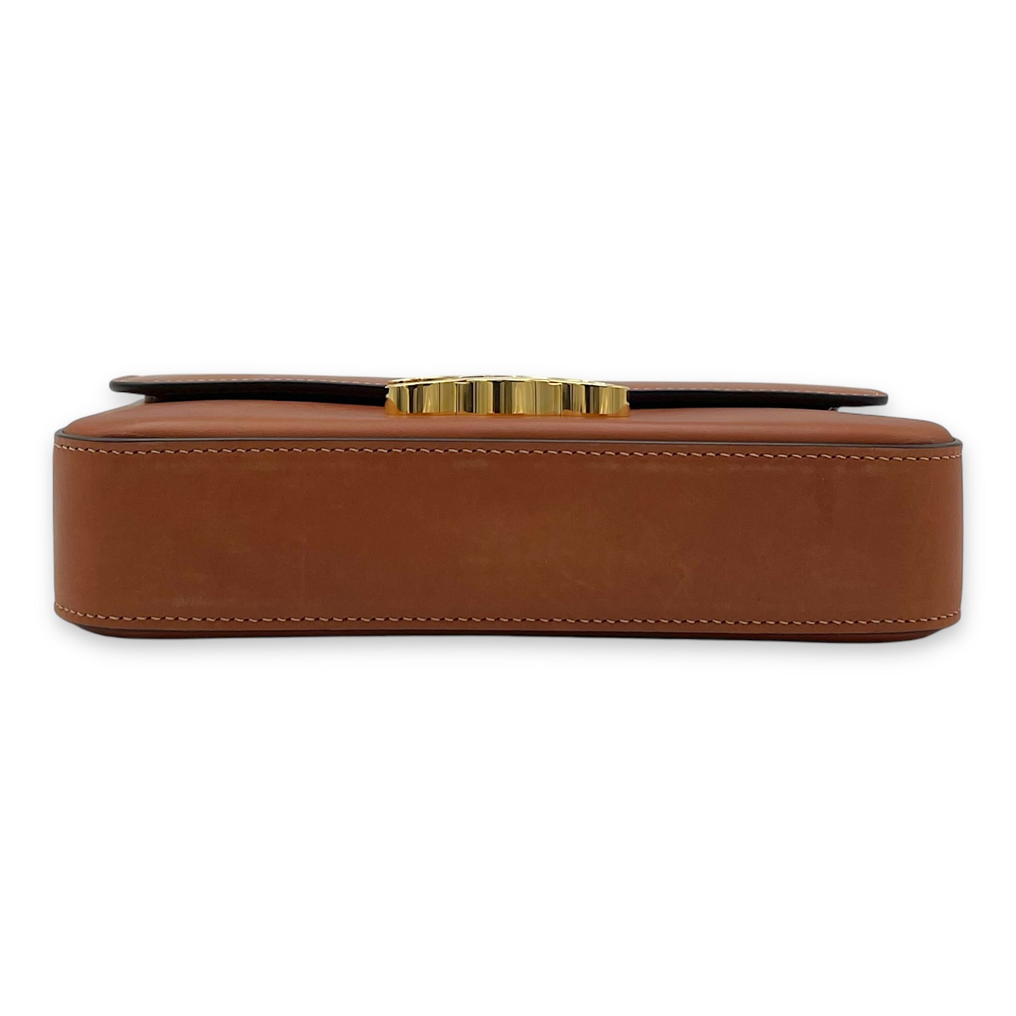 Celine Triomphe Shoulder Bag Brown in Calfskin, Gold hardware_5