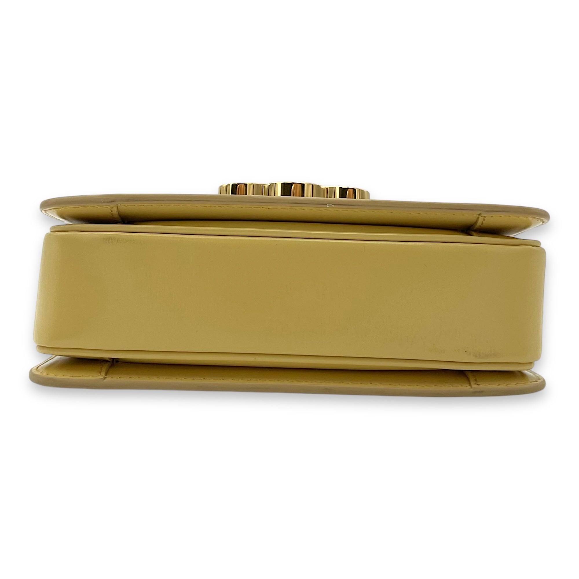Celine Triomphe Crossbody Bag Teen Yellow in Calfskin, Gold hardware_5