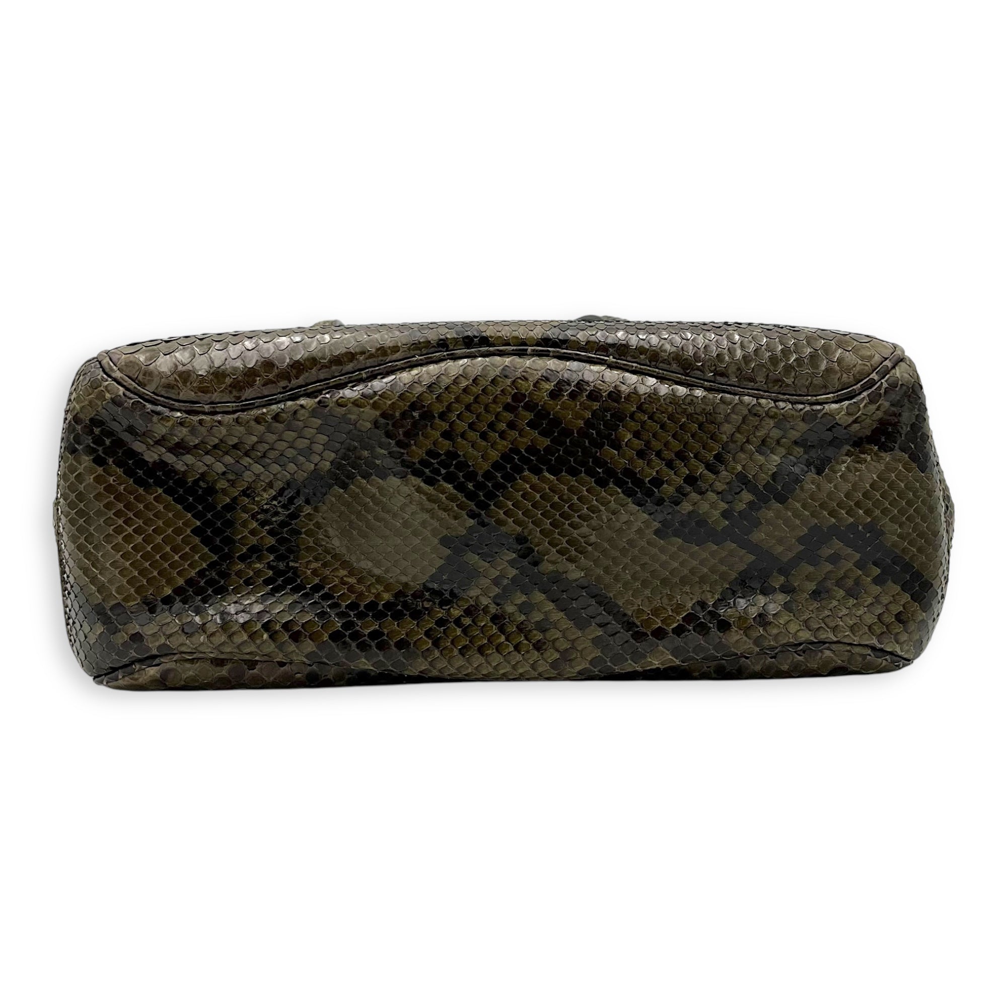 Gucci Flap Top Handle Bag Green in Python Leather, Silver hardware_5