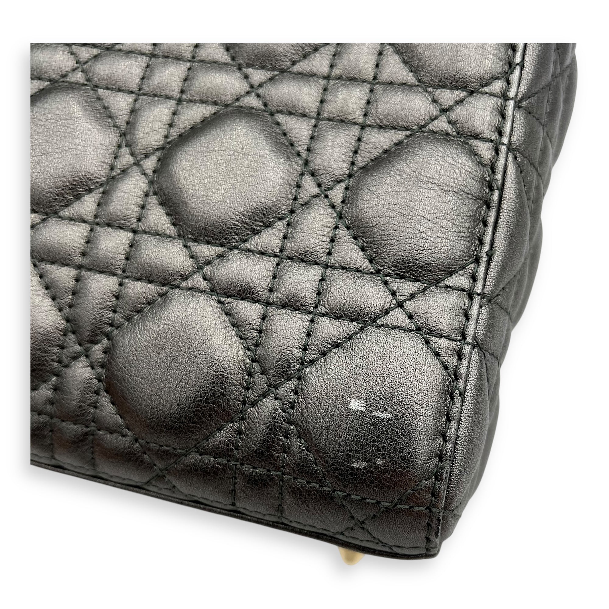 Christian Dior Lady Dior Small Grey Top Handle Bag in Calfskin, Gold hardware_10