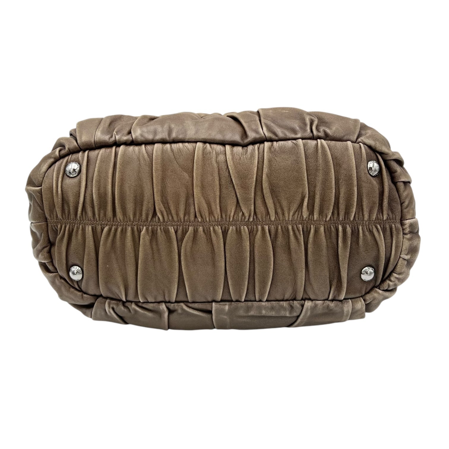 Prada Gaufre Top Handle Bag Brown in Calfskin, Silver hardware_5