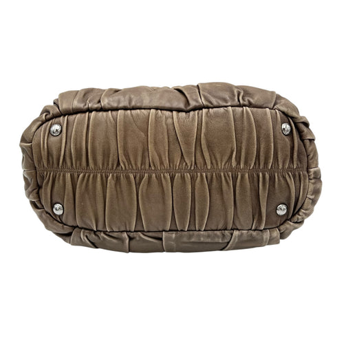 Prada Gaufre Top Handle Bag Brown in Calfskin, Silver hardware_5