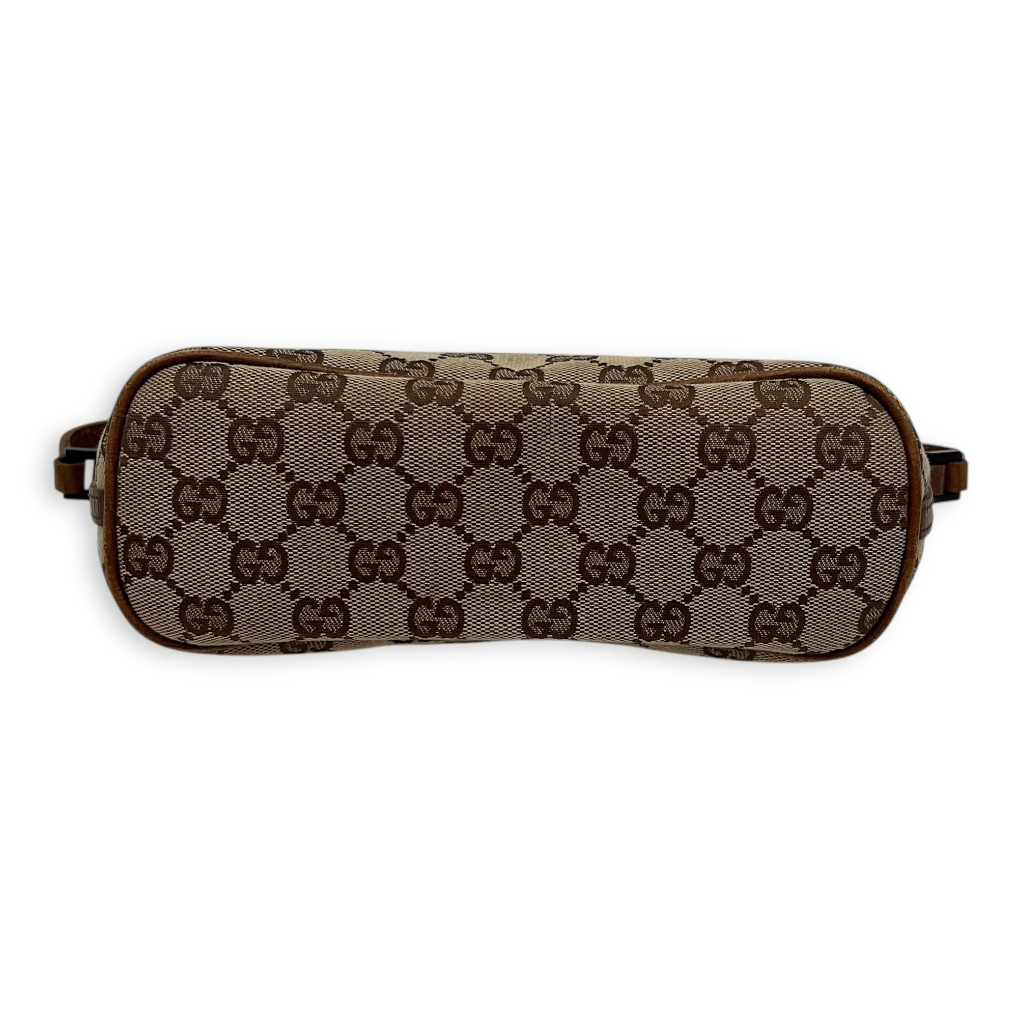 Gucci Boat Pochette Top Handle Bag Brown in Canvas, Gold hardware_5