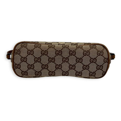 Gucci Boat Pochette Top Handle Bag Brown in Canvas, Gold hardware_5
