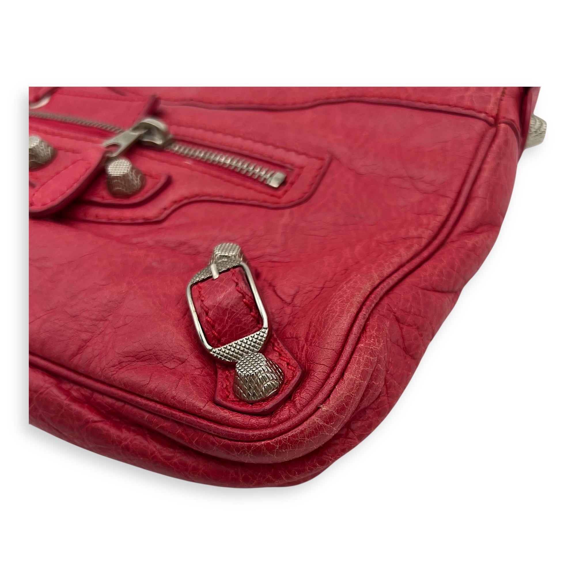 Balenciaga Hip Shoulder Bag Pink in Distressed Leather, Silver hardware_8