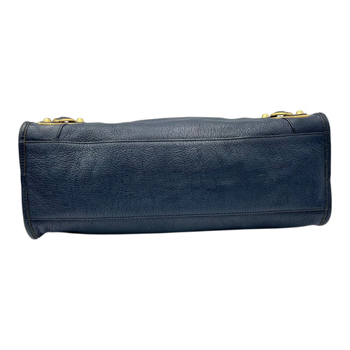 Balenciaga City Top Handle Bag Blue in Distressed Leather, Gold hardware_5