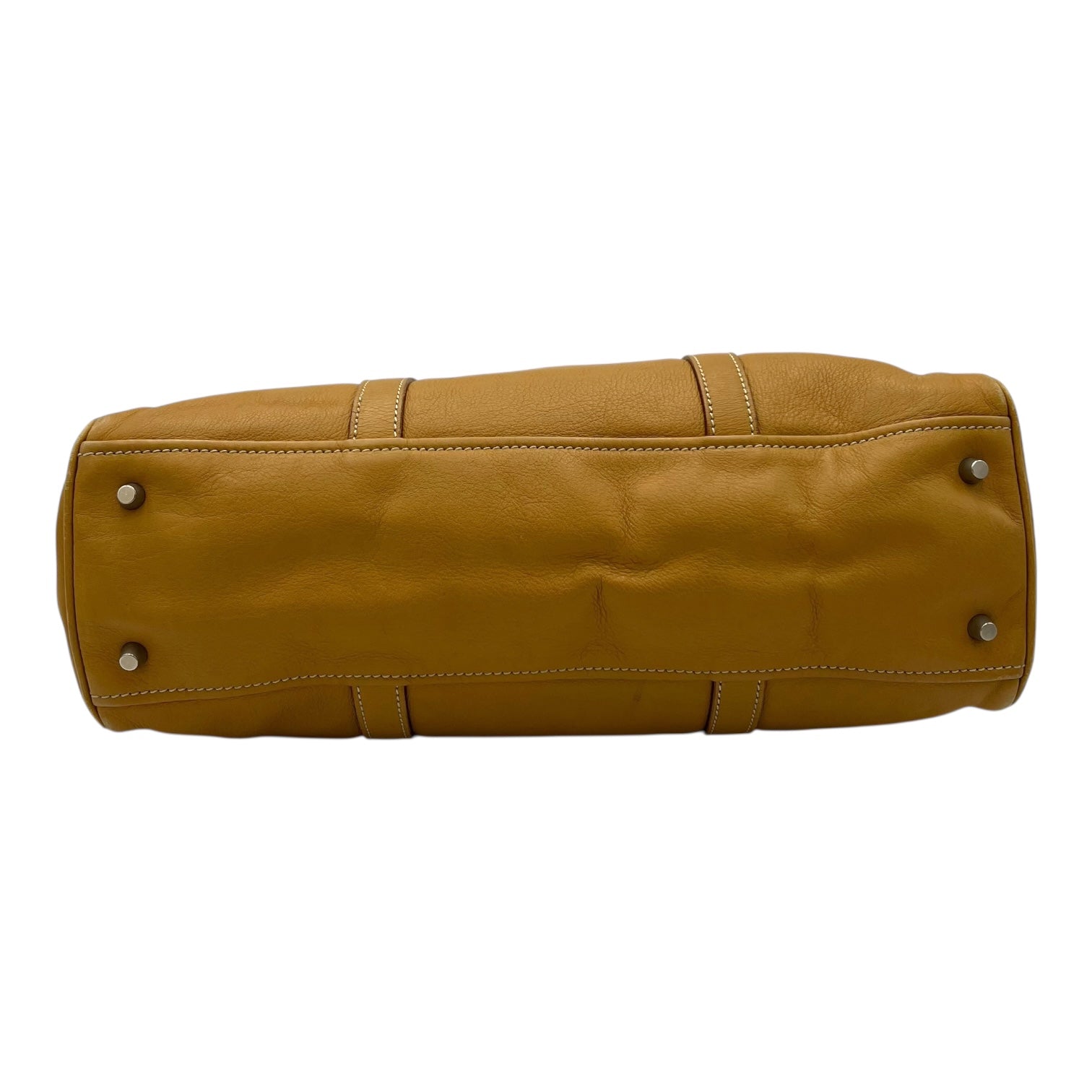 Prada Logo Shoulder Bag Yellow in Calfskin, Silver hardware_5
