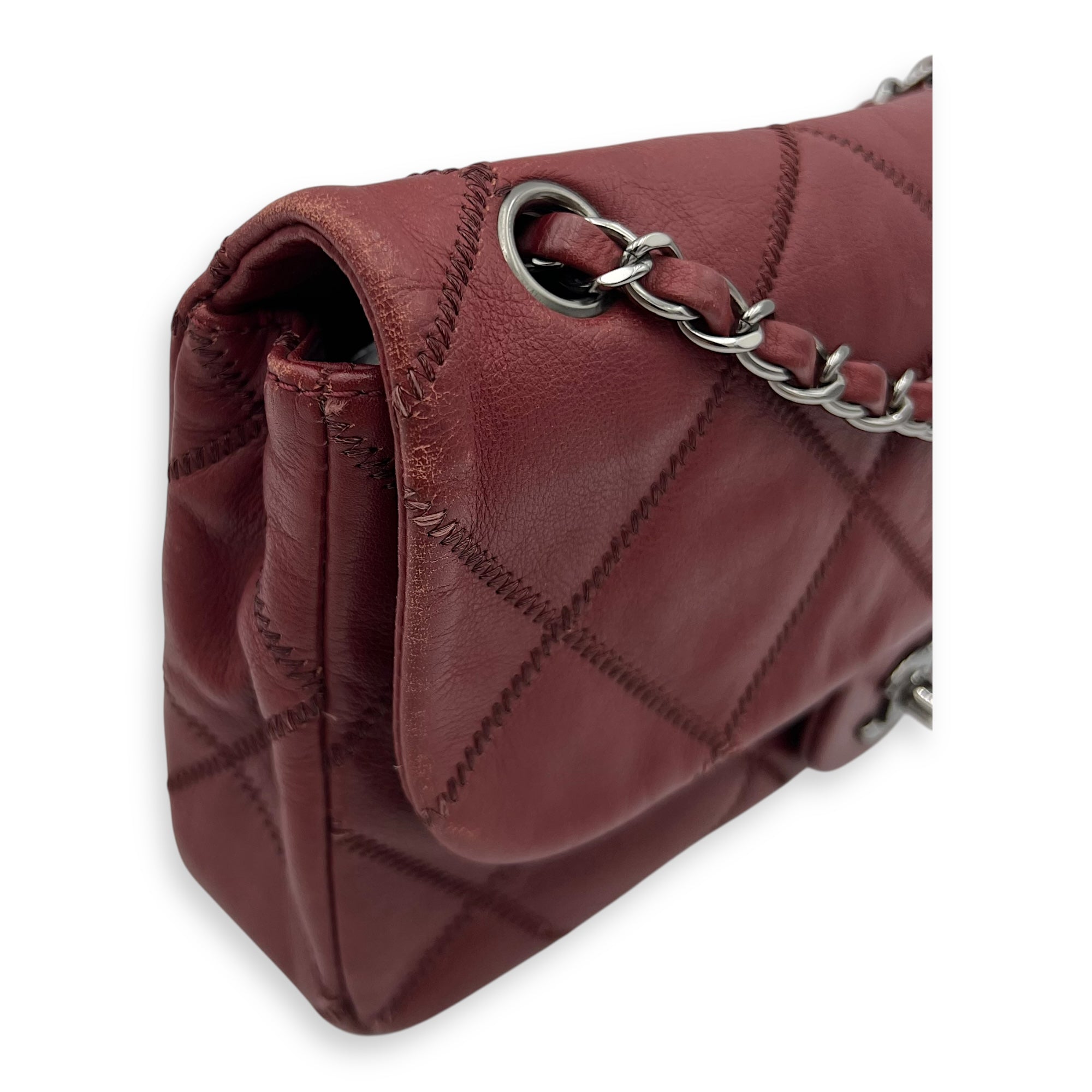 Chanel Classic Diamond Stitch Quilted Red Shoulder Bag in Calfskin, Ruthenium hardware_13