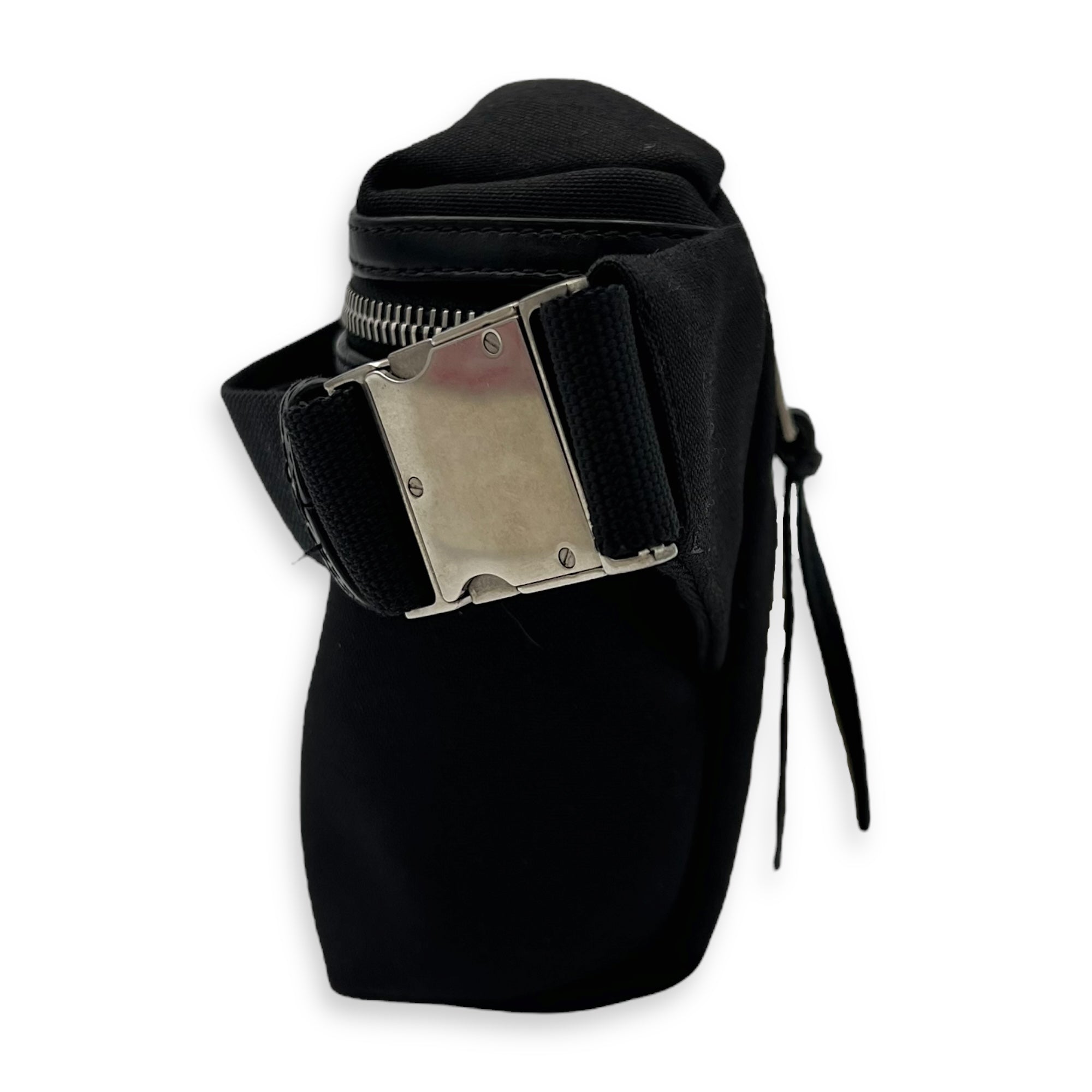 Saint Laurent City Belt Bag Black in Canvas, Silver hardware_4