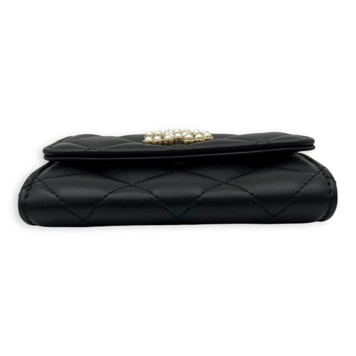 Chanel Pearl wallet Wallet Small Black in Lambskin, Gold hardware_5