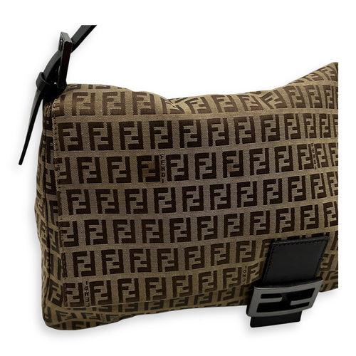 Fendi Baguette Shoulder Bag Brown in Jacquard, Silver hardware_10