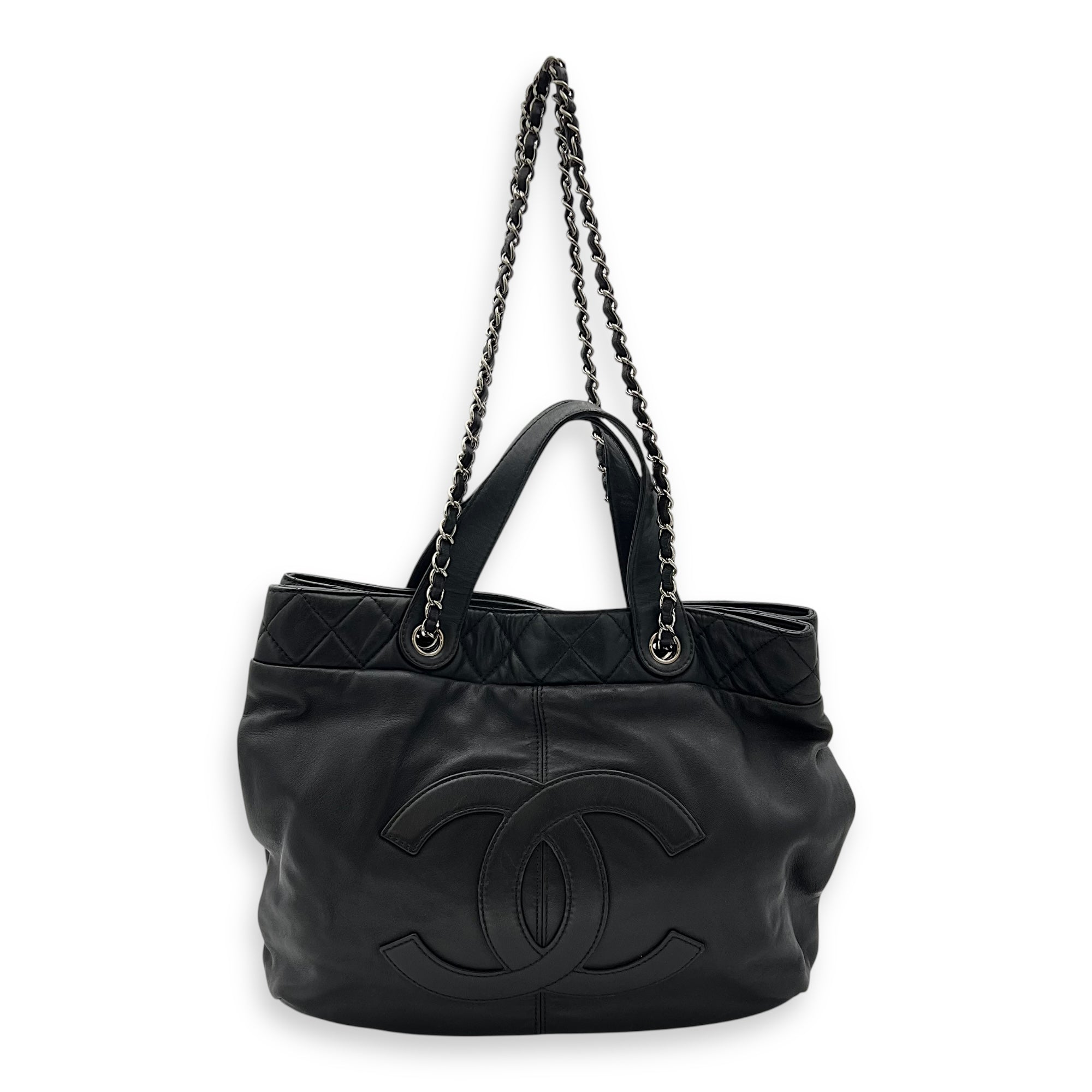 Chanel CC Tote Bag Black in Lambskin, Silver hardware_10