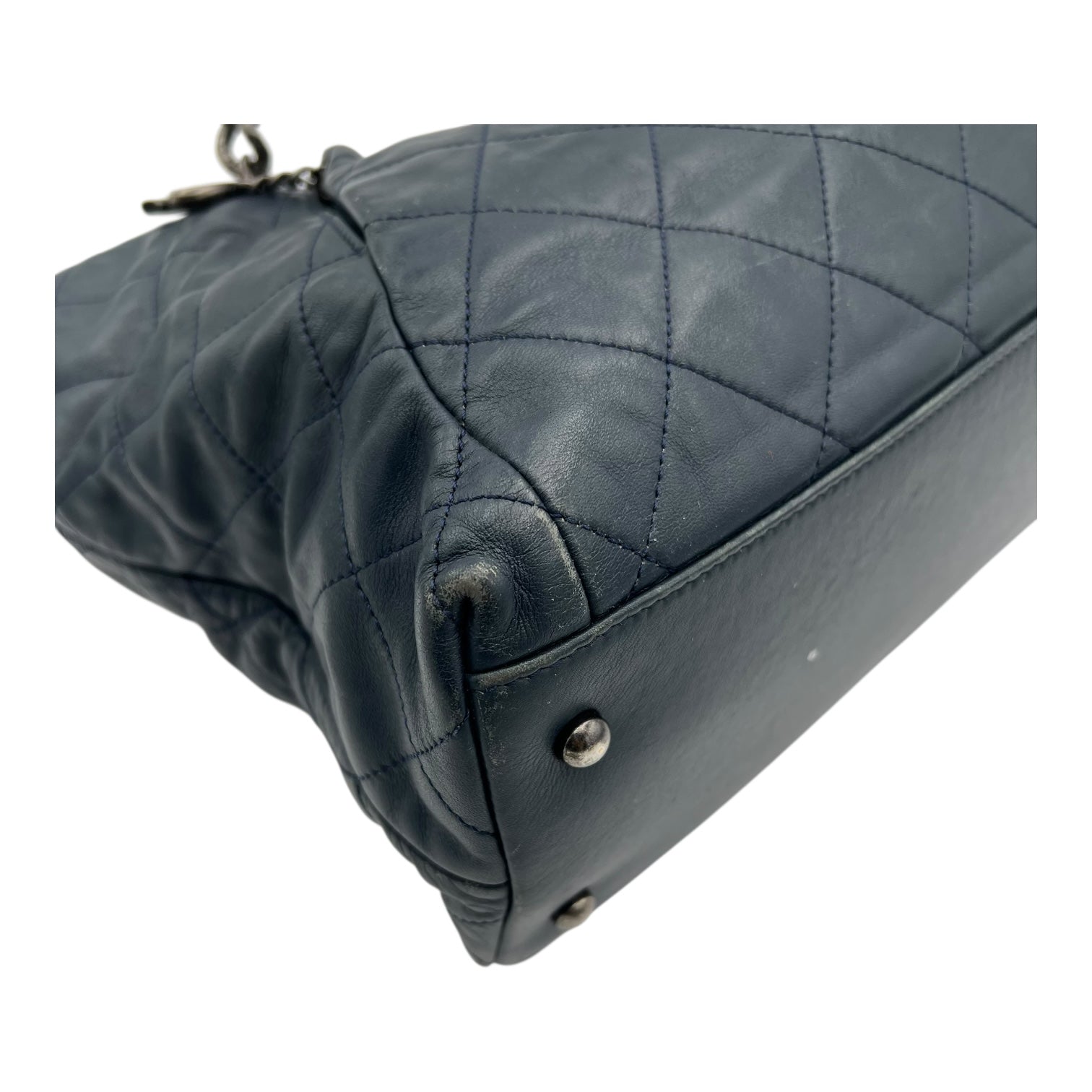 Chanel CC Shoulder Bag Blue in Calfskin, Ruthenium hardware_13