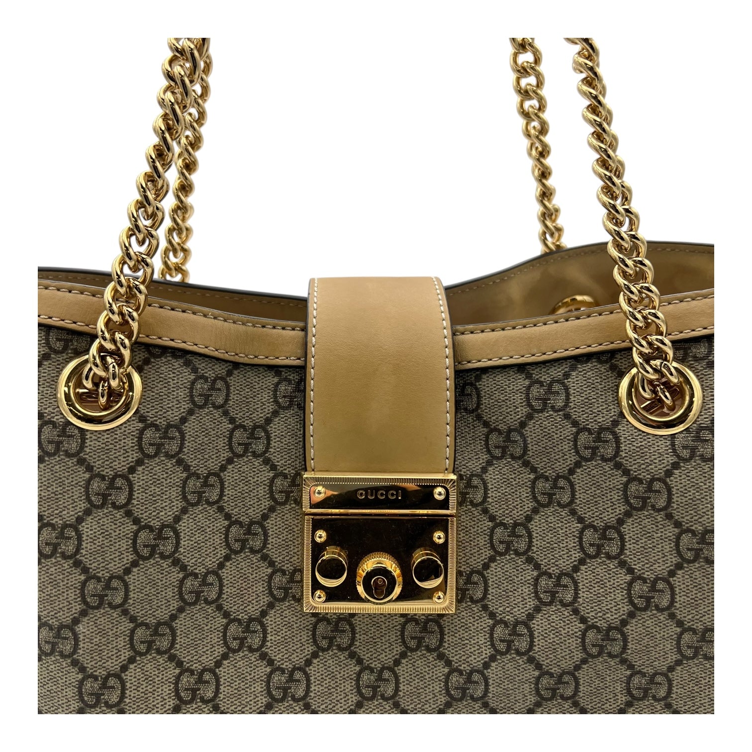 Gucci Padlock Tote Bag Beige in Coated Canvas, Gold hardware_8