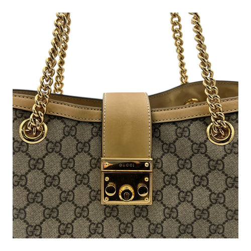 Gucci Padlock Tote Bag Beige in Coated Canvas, Gold hardware_8