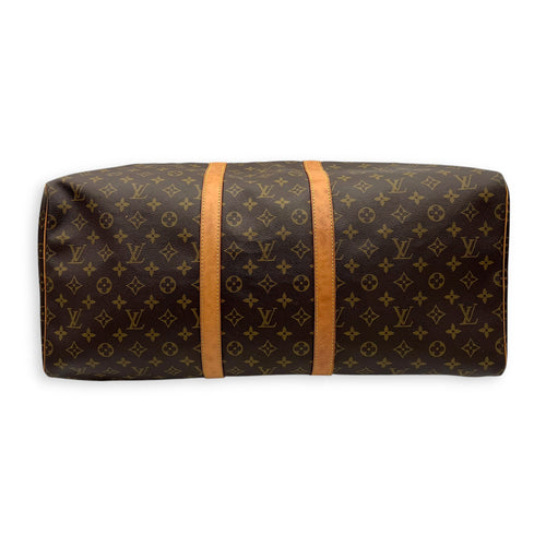 Louis Vuitton Keepall Top Handle Bag 55 Brown in Monogram Coated Canvas, Gold hardware_5