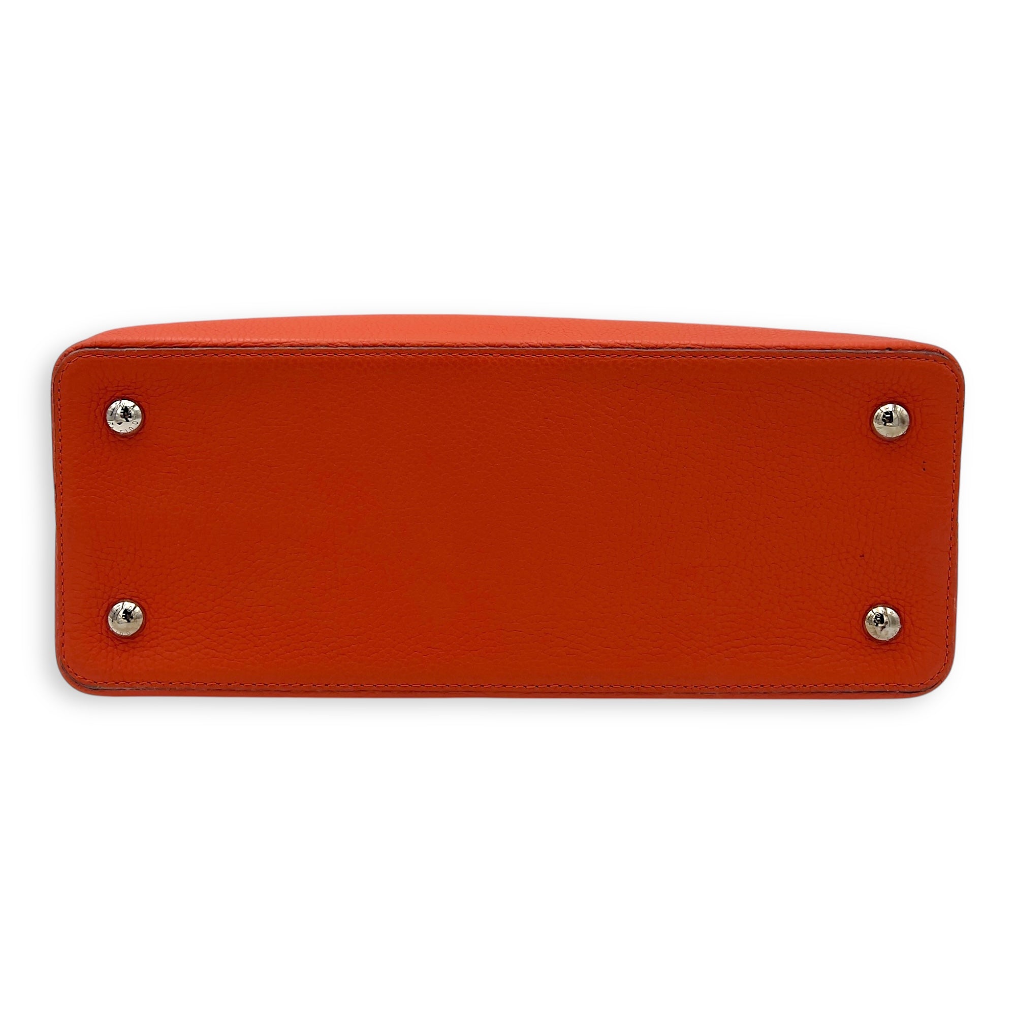 Louis Vuitton Capucines Top Handle Bag Orange in Taurillon Leather, Guilloche hardware_5
