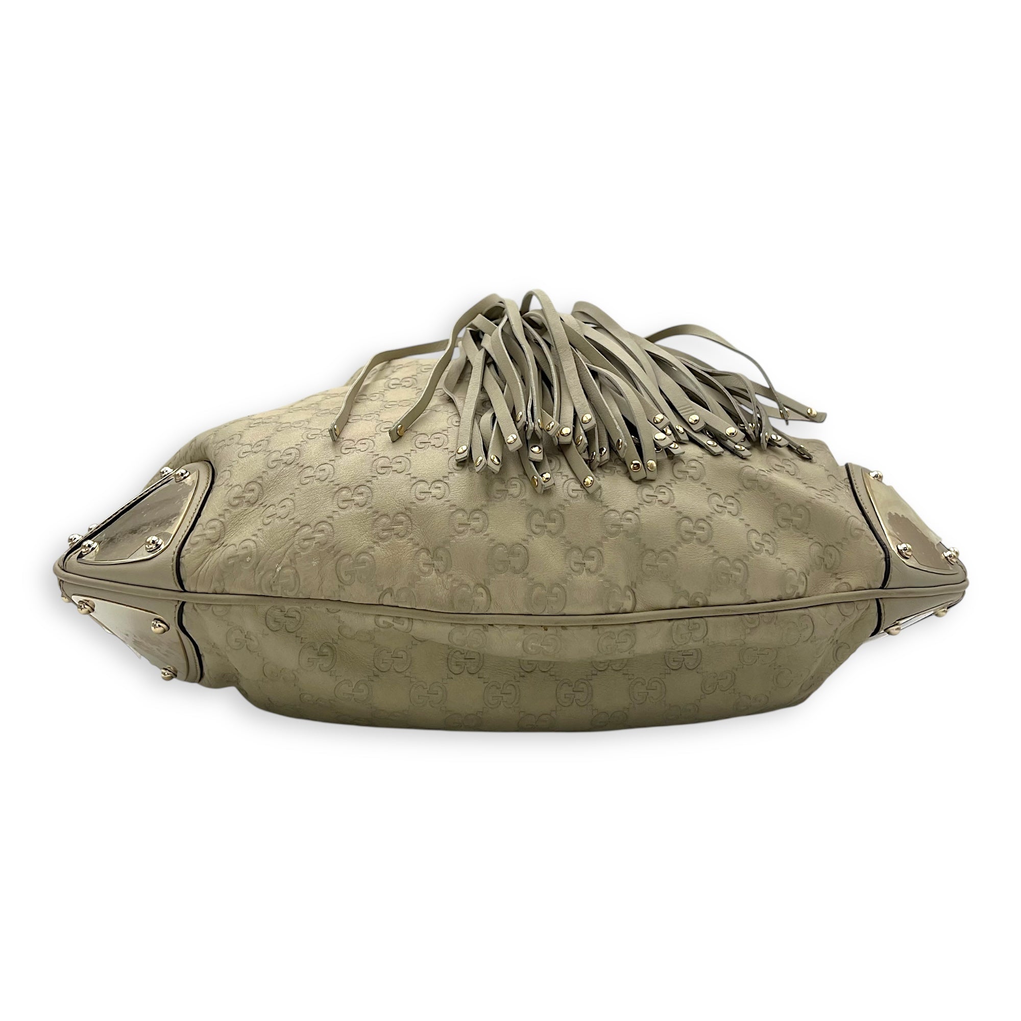 Gucci Babouska Indy White Top Handle Bag in Guccissima Leather, Gold hardware_5