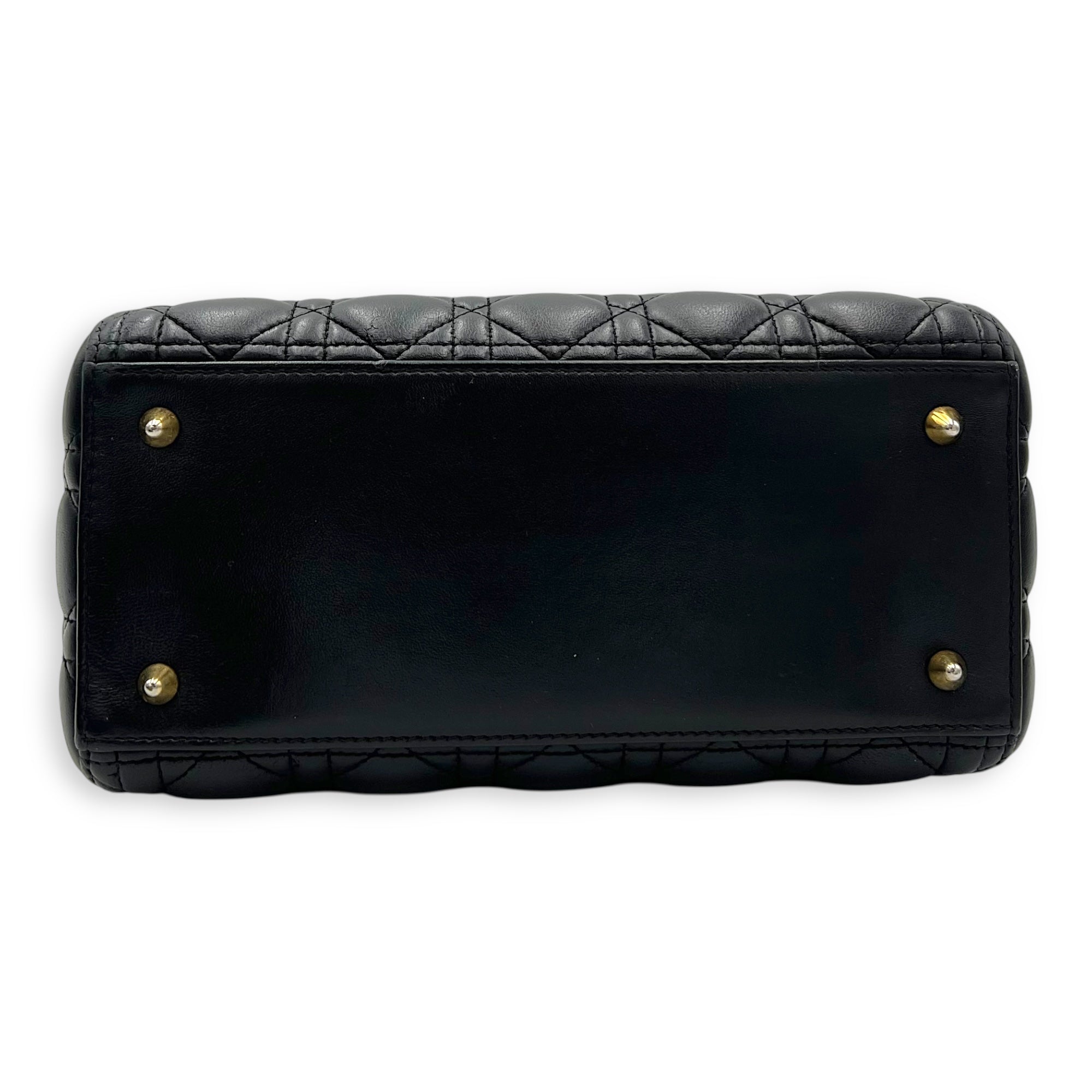 Christian Dior Lady Dior Top Handle Bag Black in Lambskin, Gold hardware_5