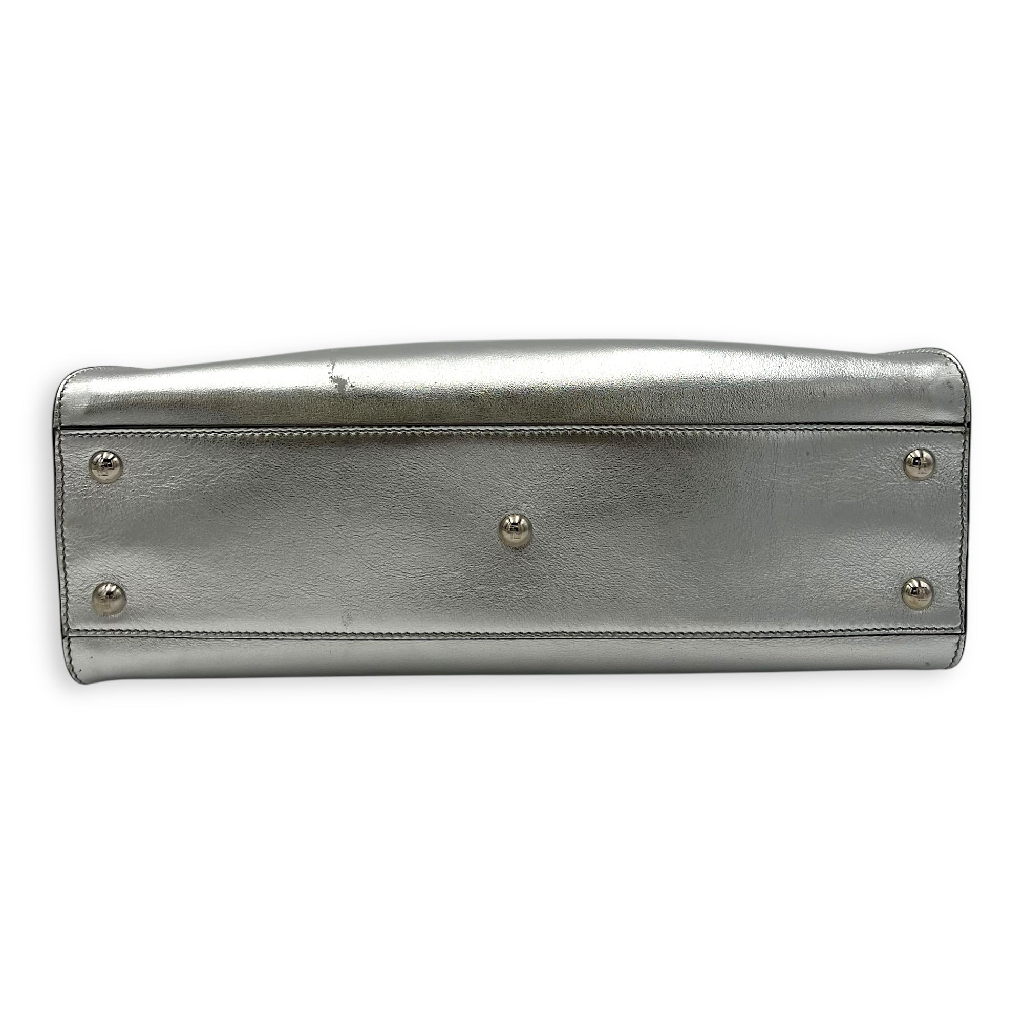 Fendi Peekaboo Top Handle Bag Silver in Calfskin, Silver hardware_5
