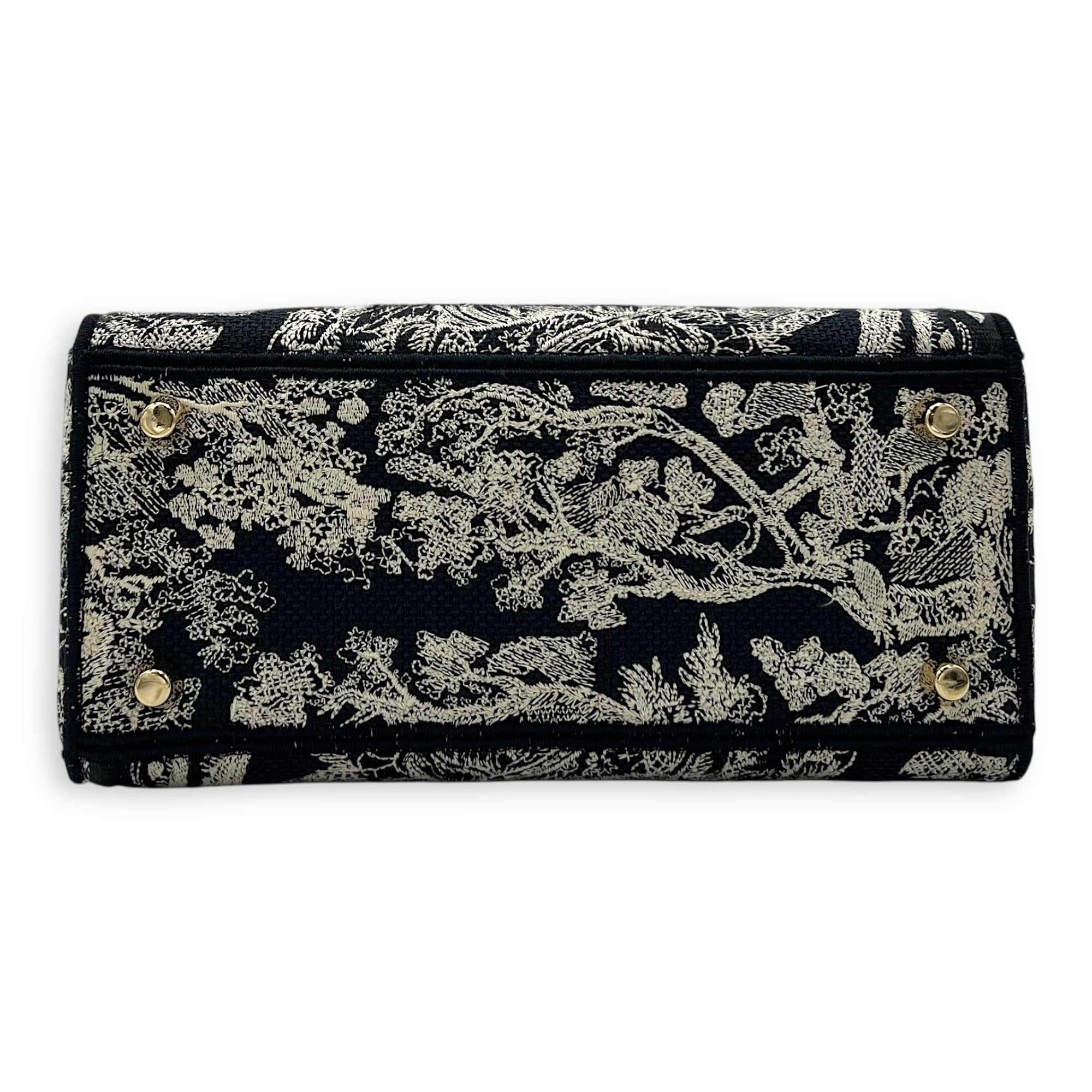 Christian Dior Lady Dior Medium Blue Top Handle Bag in Jacquard, Gold hardware_5