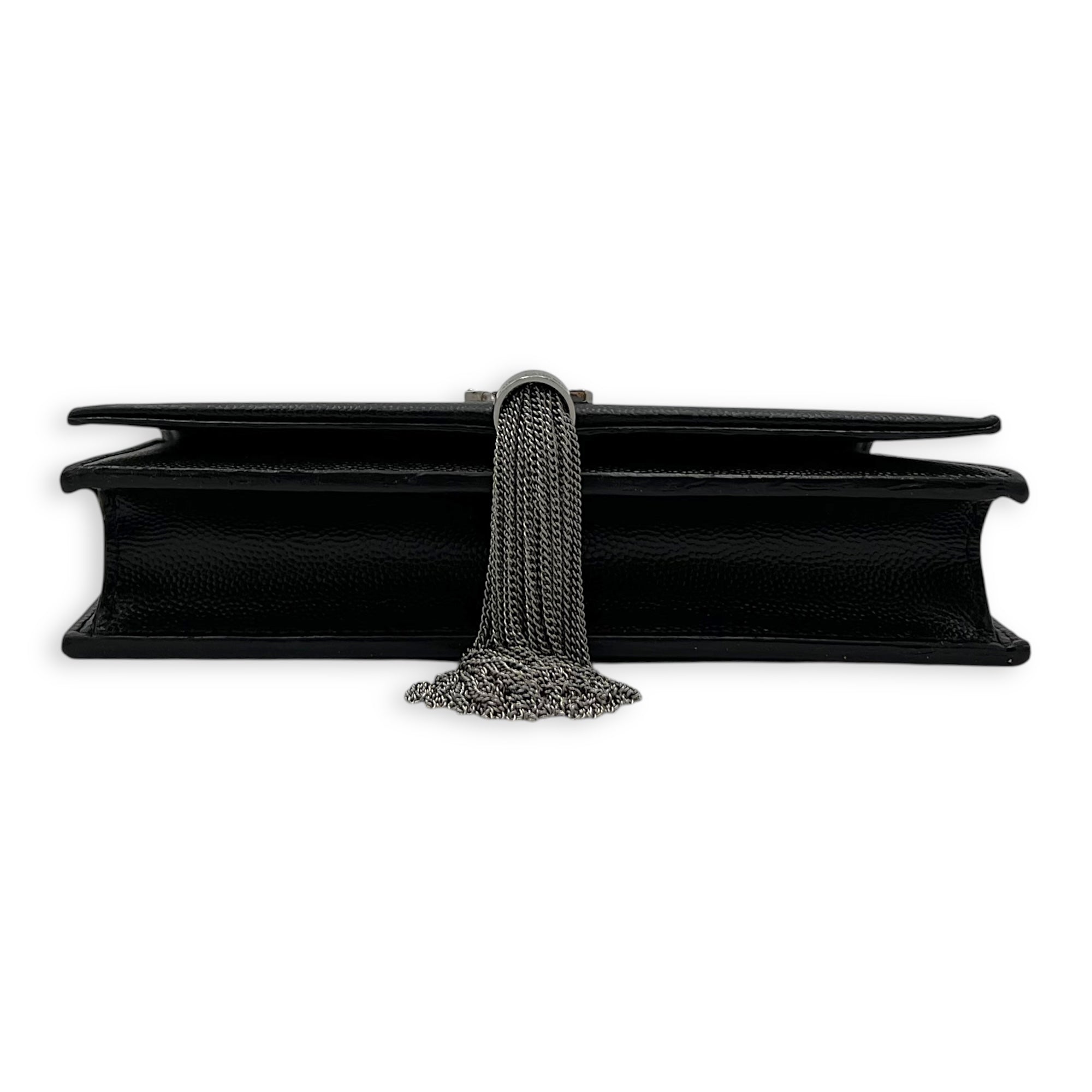 Saint Laurent Kate Wallet On Chain Black in Caviar Leather, Silver hardware_5