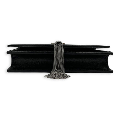 Saint Laurent Kate Wallet On Chain Black in Caviar Leather, Silver hardware_5