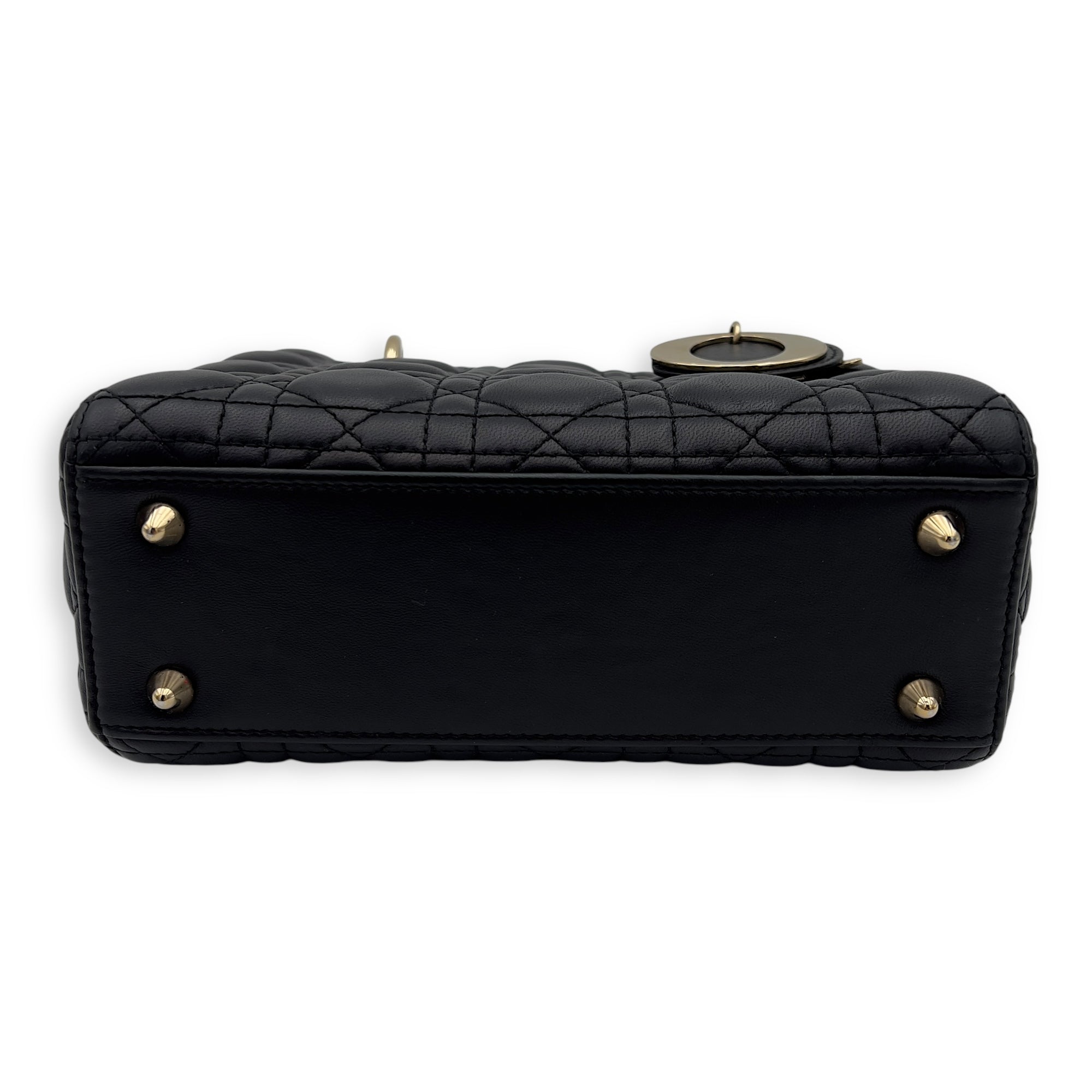 Christian Dior Lady Dior Small Black Top Handle Bag in Lambskin, Gold hardware_7