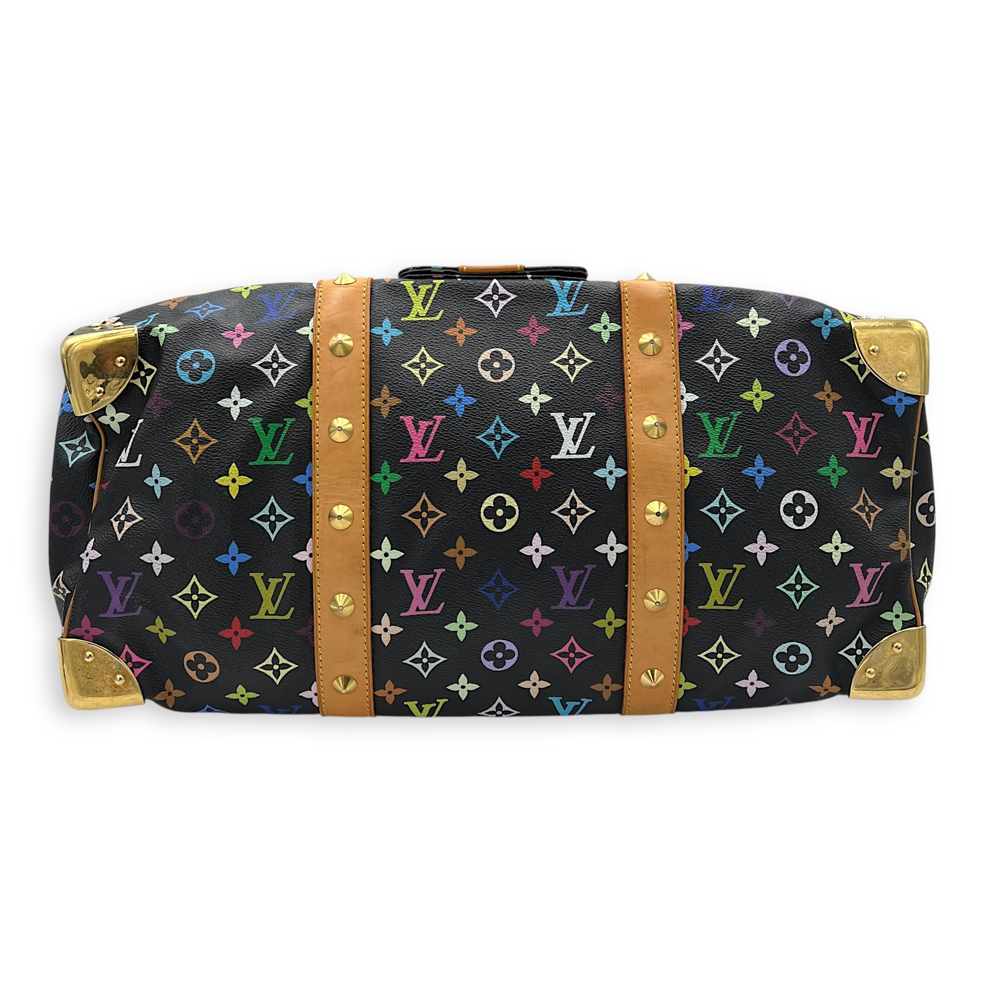 Louis Vuitton Keepall Top Handle Bag Multi-colour in Coated Canvas, Gold hardware_5