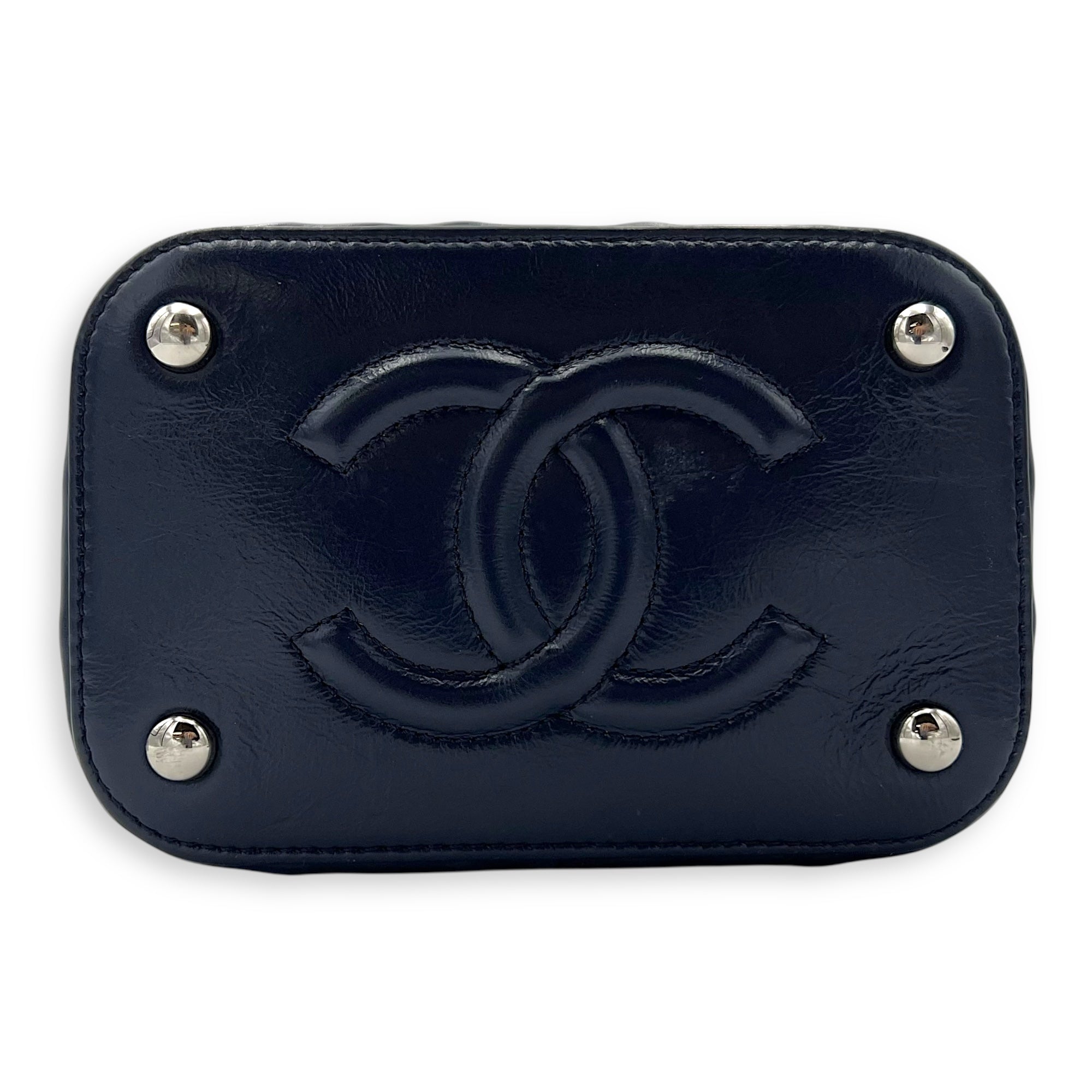 Chanel Vanity Crossbody Bag Blue in Rattan, Gold hardware_5