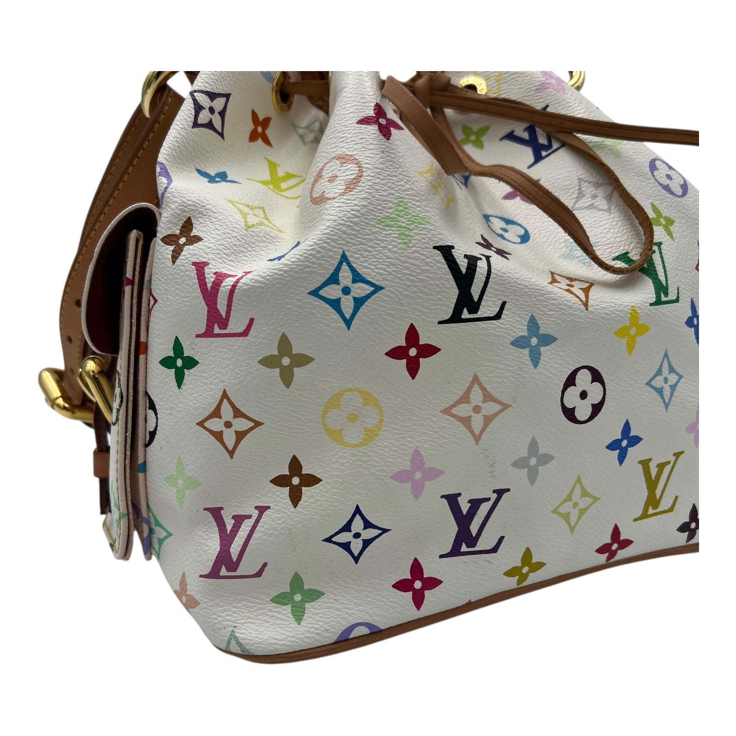 Louis Vuitton Noe Multicolor x Takashi Murakami Bucket Bag in Monogram Coated Canvas, Gold hardware_9
