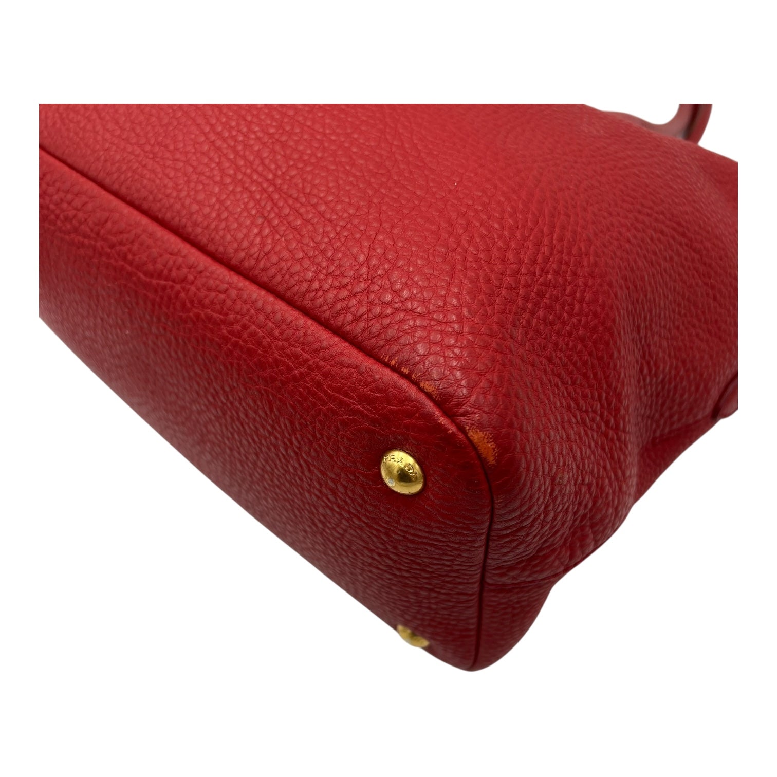 Prada Logo Top Handle Bag Red in Calfskin, Gold hardware_10