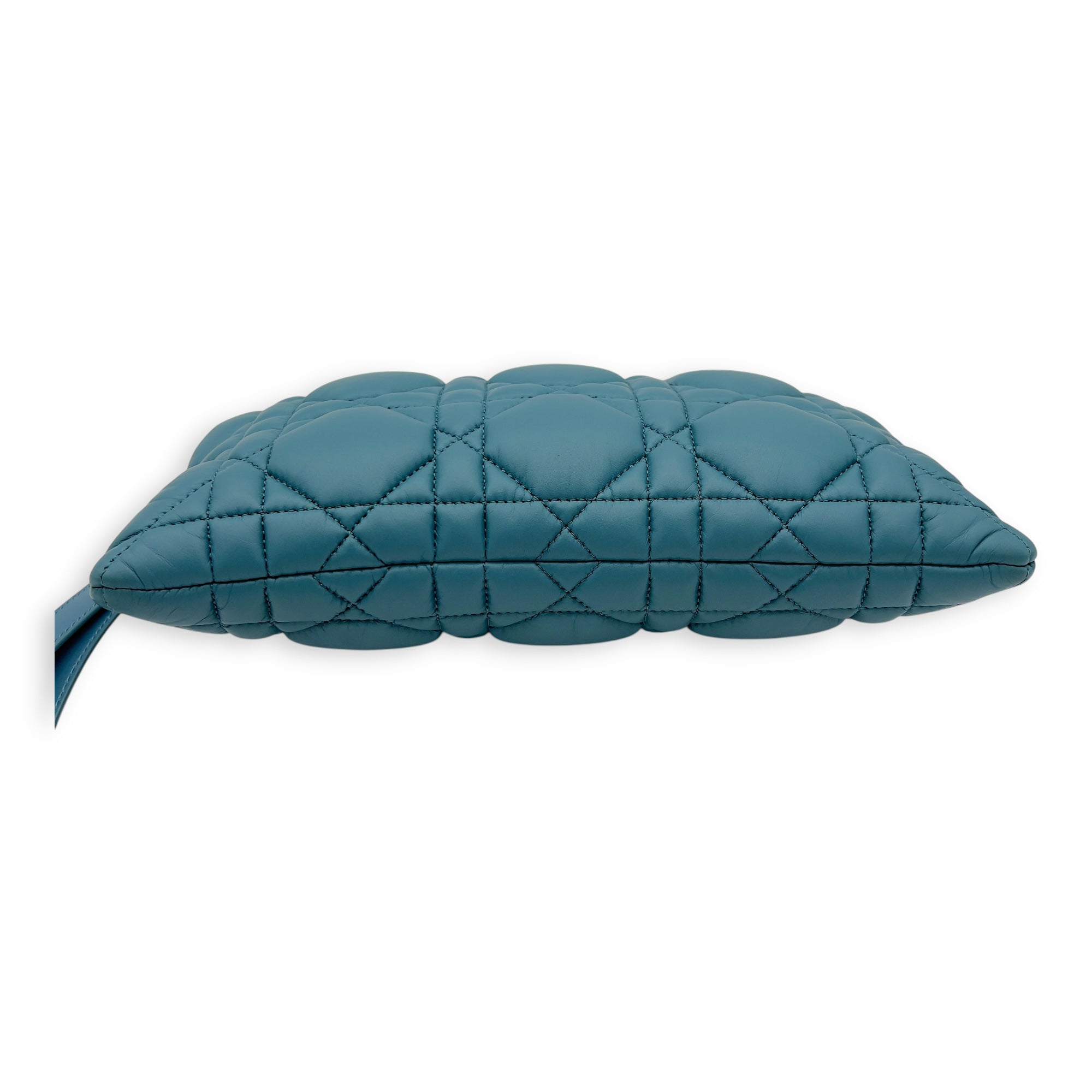 Christian Dior Caro Pouch Blue in Cannage Quilted Padded, Gold hardware_5