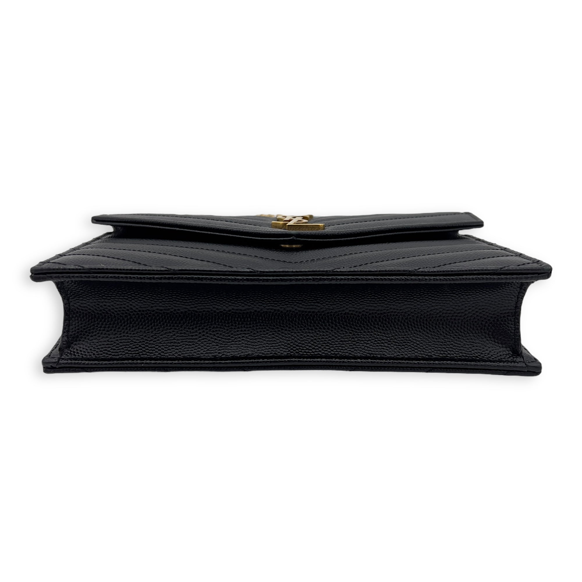 Saint Laurent Cassandra Wallet On Chain Black in Caviar Leather, Gold hardware_4