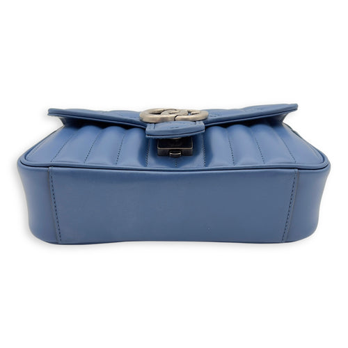 Gucci GG Marmont Shoulder Bag Blue in Calfskin, Ruthenium hardware_7