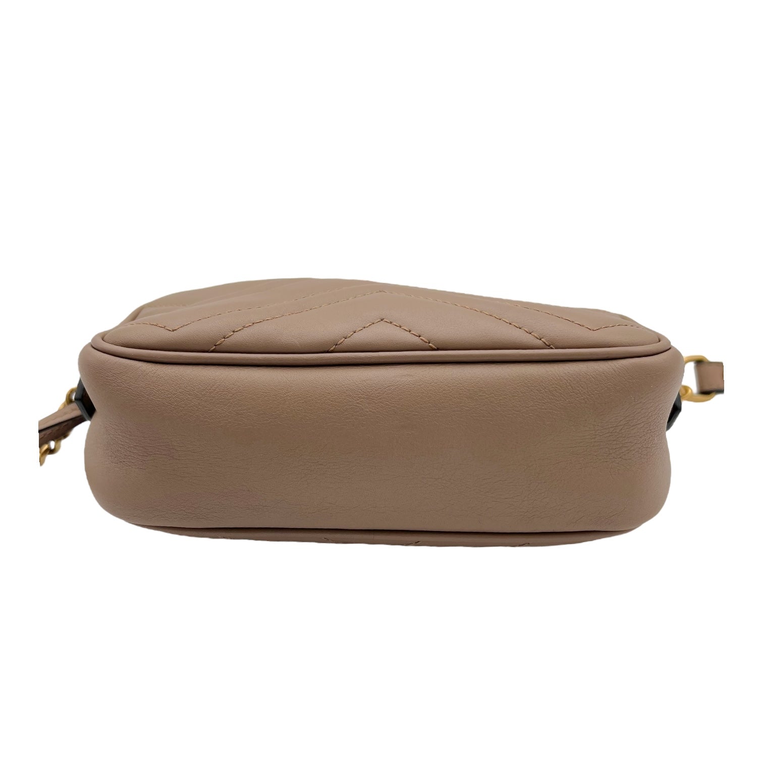 Gucci GG Marmont Mini Beige Shoulder Bag in Calfskin, Gold hardware_7
