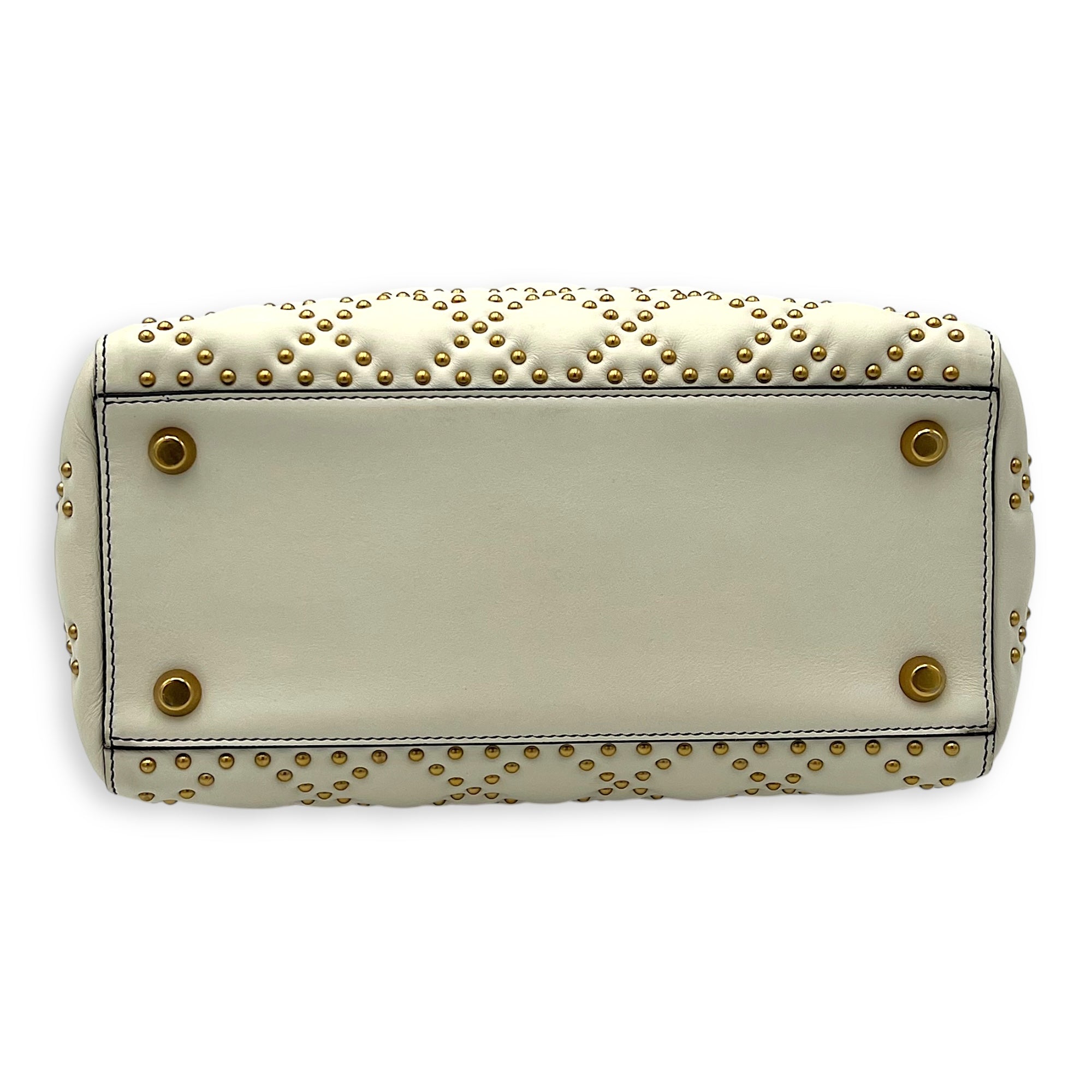 Christian Dior Lady Dior Top Handle Bag White in Calfskin, Gold hardware_5