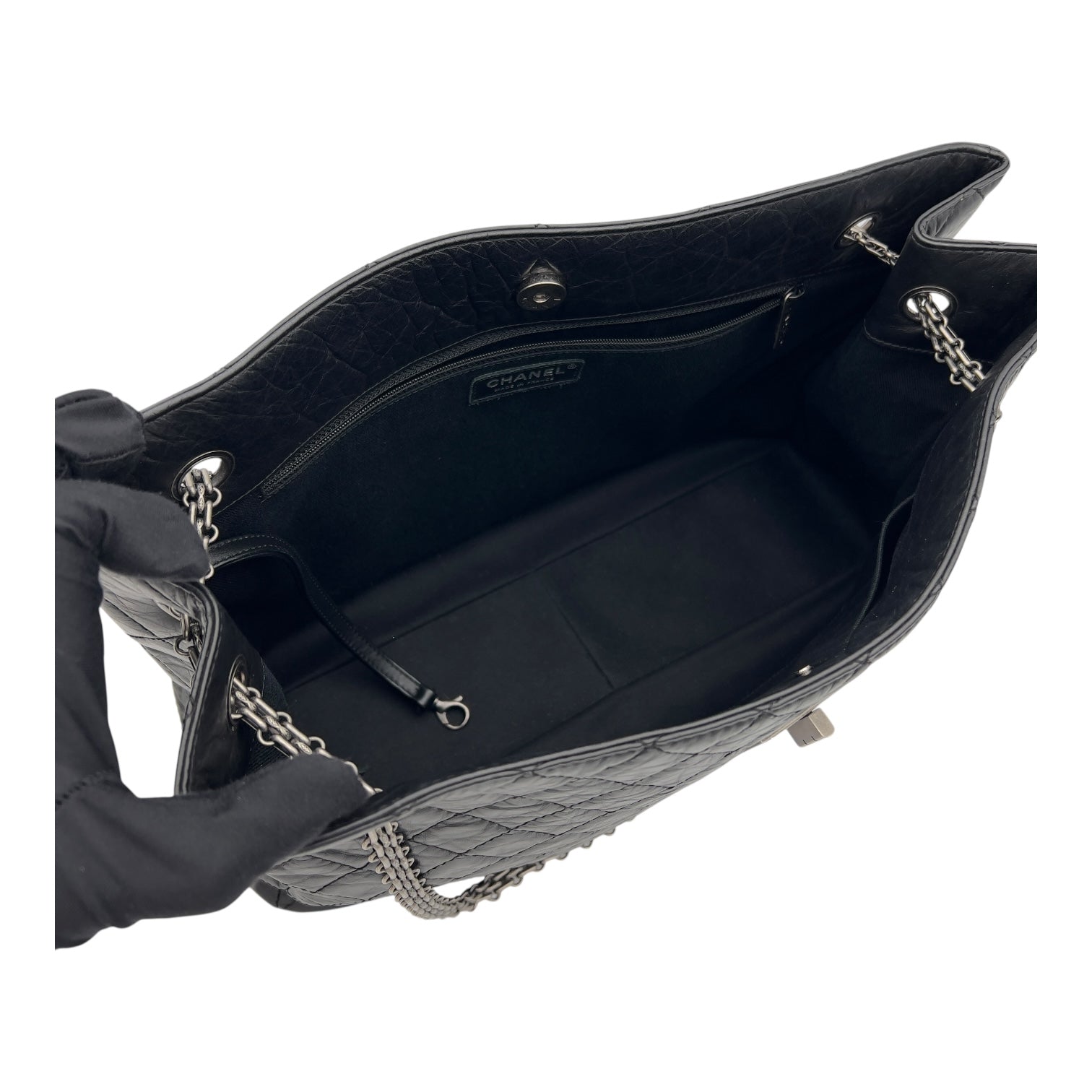 Chanel 2.55 Shoulder Bag Black in Calfskin, Ruthenium hardware_6
