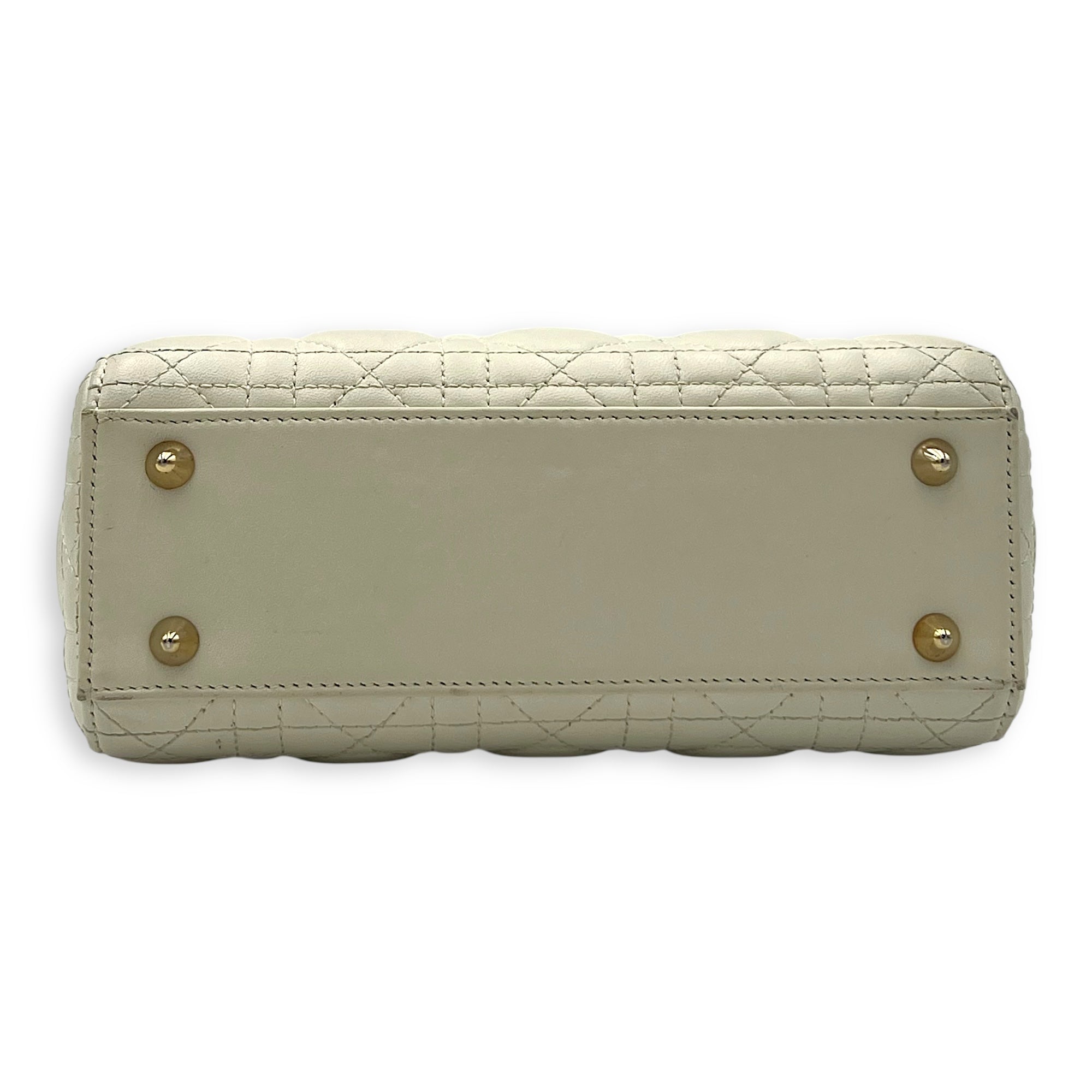 Christian Dior Lady Dior Small White Top Handle Bag in Lambskin, Gold hardware_5